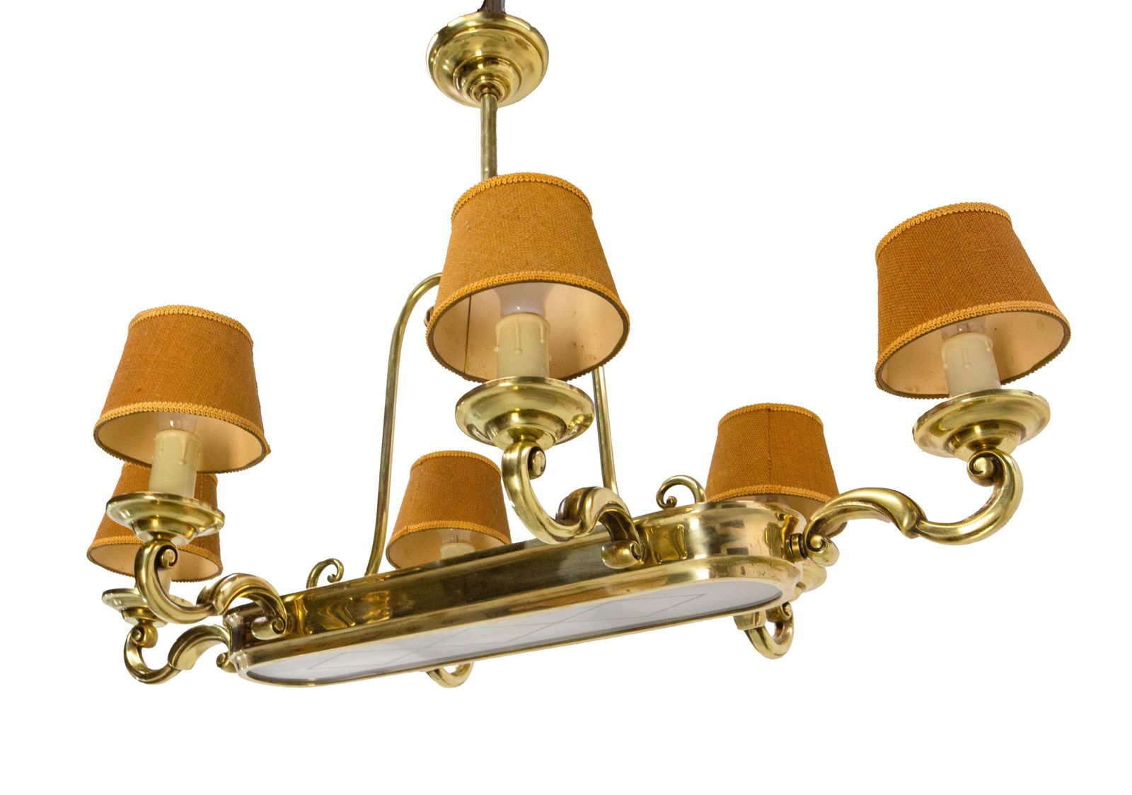 Lustre français à dix lampes en laiton massif, vers 1960 photo Luminaires
