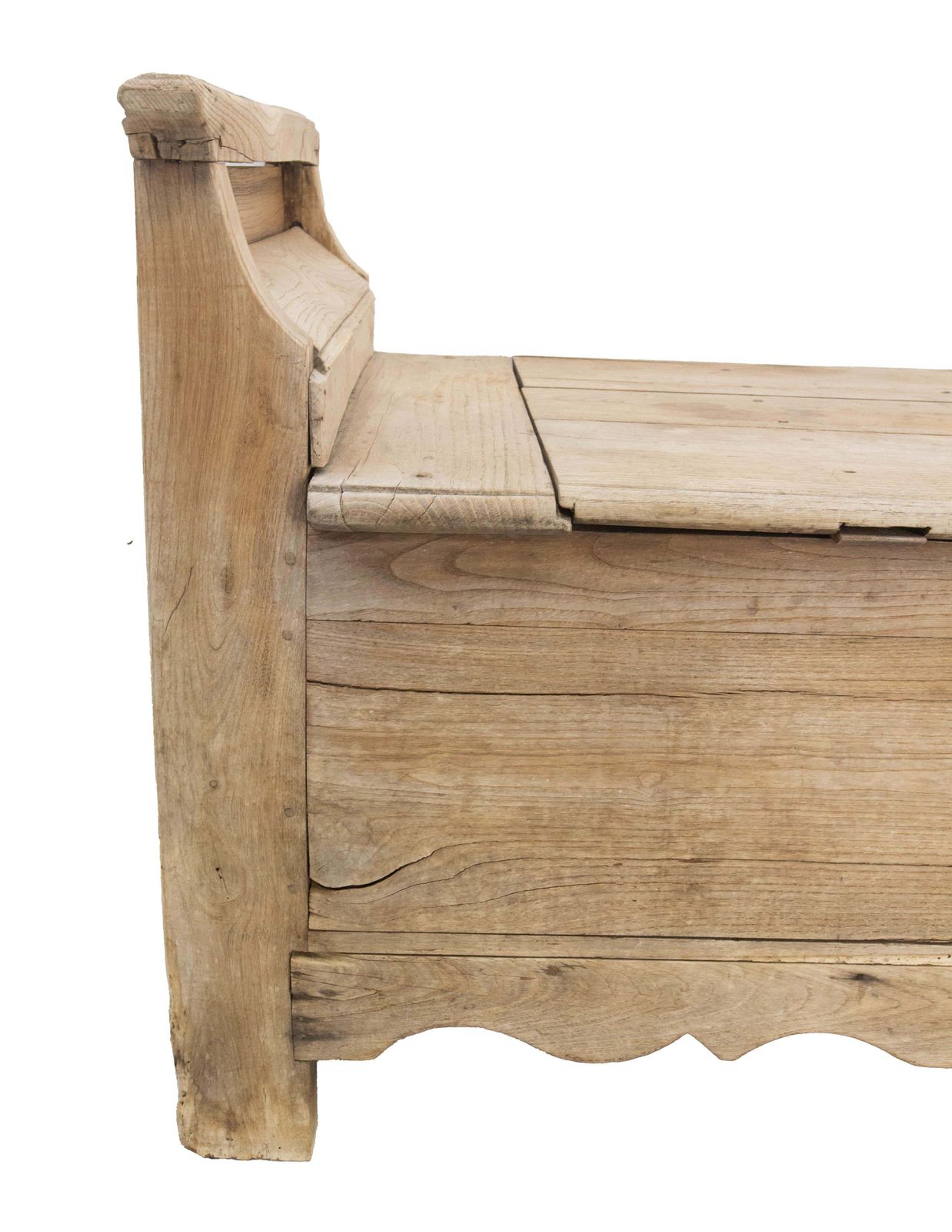 Antique Rustic Coffer Storage Bench, Oak Bed Footboard Chest Breton French photo vinterior