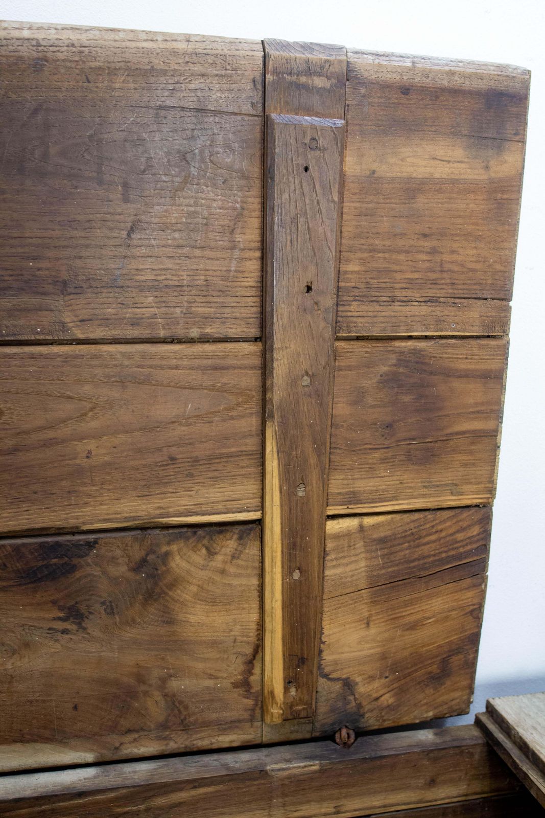 photo vinterior Antique Rustic Coffer Storage Bench, Oak Bed Footboard Chest Breton French