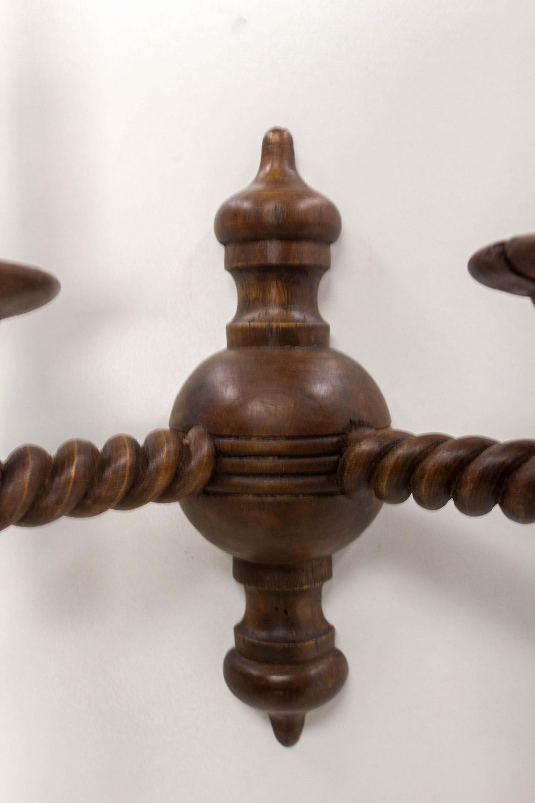 Pair Of Turned Wood Double Sconces Beech Spanish Style Wall Lights C 1940 France photo vinterior