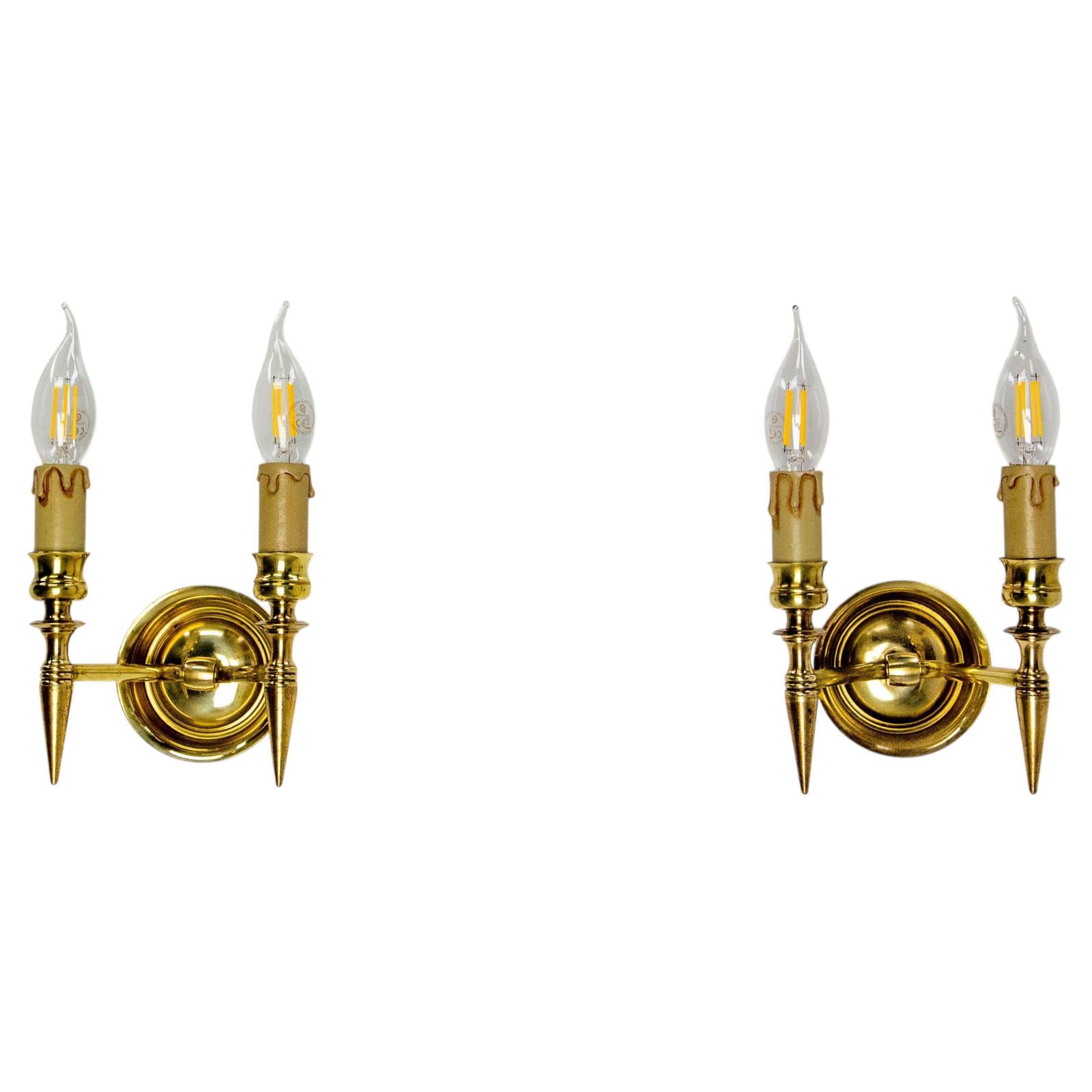 Paire d'appliques doubles en laiton, style Louis XVI ou néoclassique, France, vers 1960