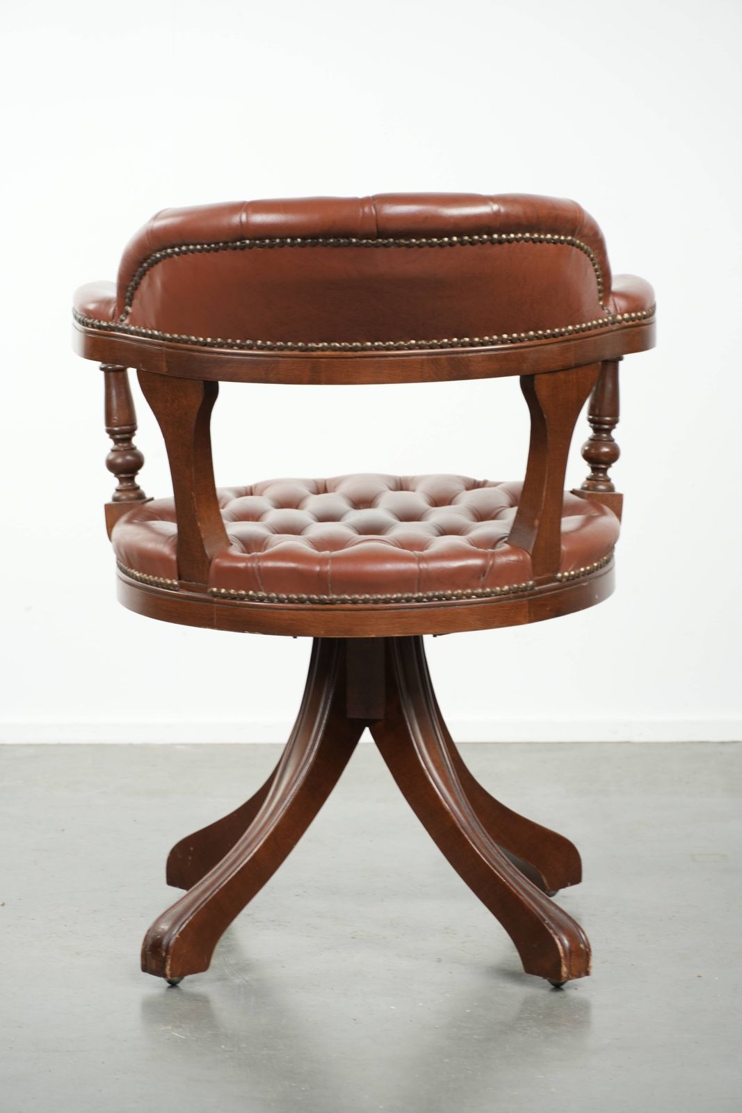 Swivel English Style Cowhide Chesterfield Office Chair In A Beautiful Brown Color photo Furniture