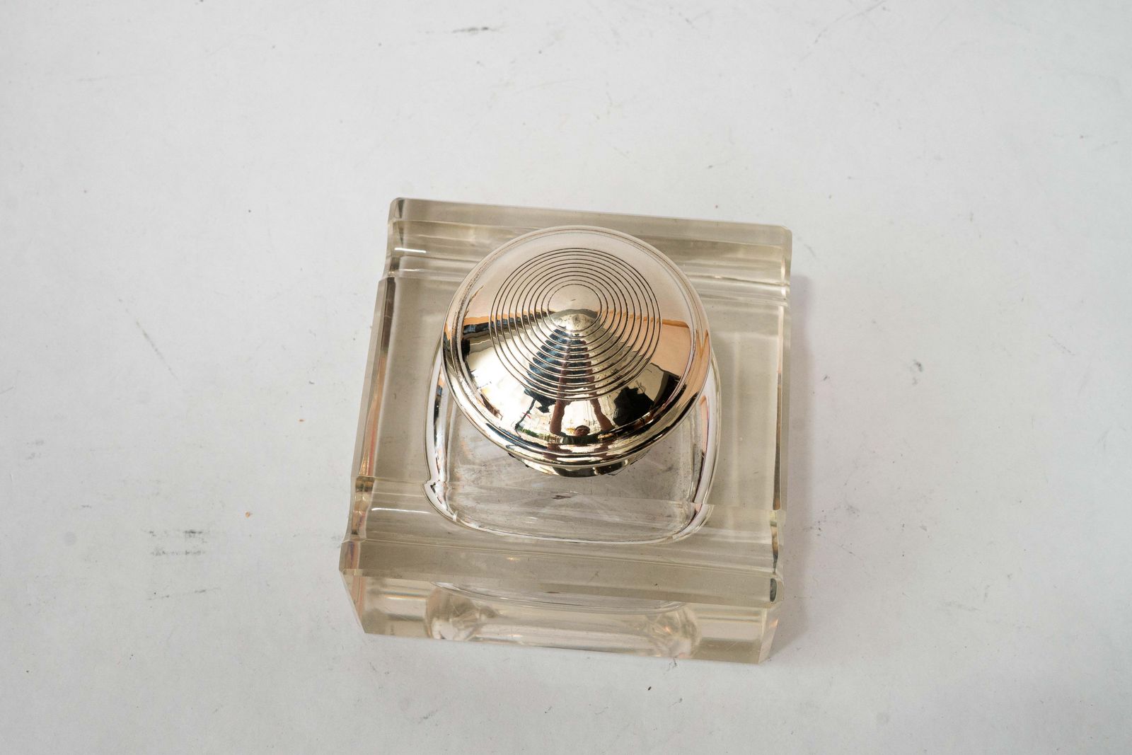 Art Deco Inkwell With Cut Glass And Brass( Nickel  Plated ) Around 1920s photo Home Decor