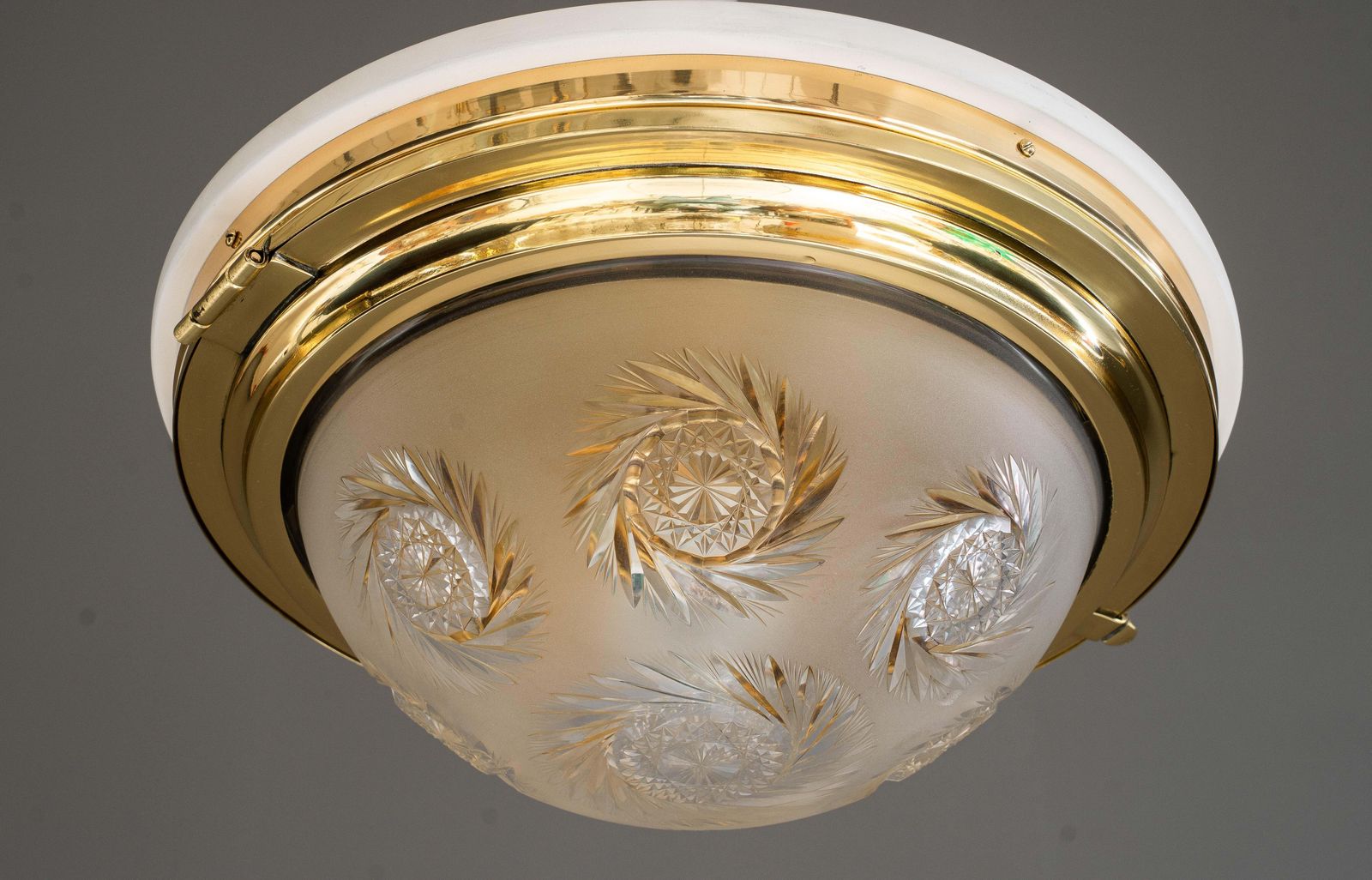 Art Deco Ceiling Lamp With Original Cut Glass Shade Vienna Around 1920s photo for sale