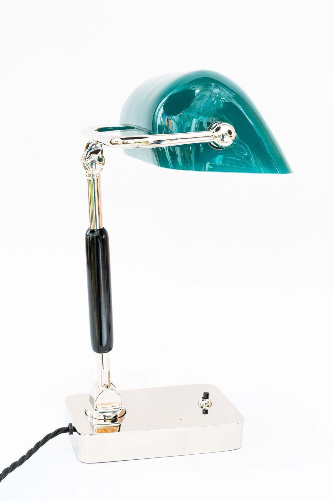 Art Deco Bauhaus Nickel Table Lamp With Original Glass Shade Germany 1920s photo vinterior