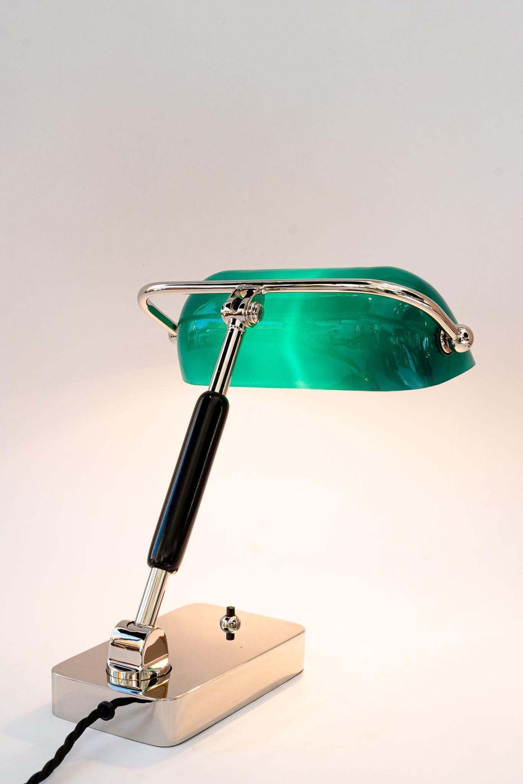 photo for sale Art Deco Bauhaus Nickel Table Lamp With Original Glass Shade Germany 1920s