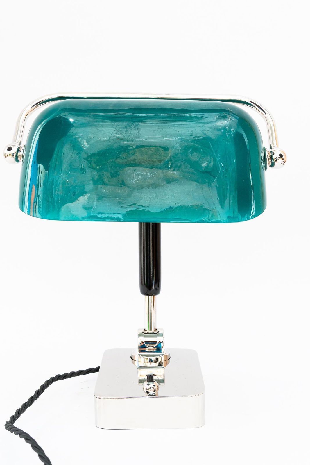 photo buy Art Deco Bauhaus Nickel Table Lamp With Original Glass Shade Germany 1920s