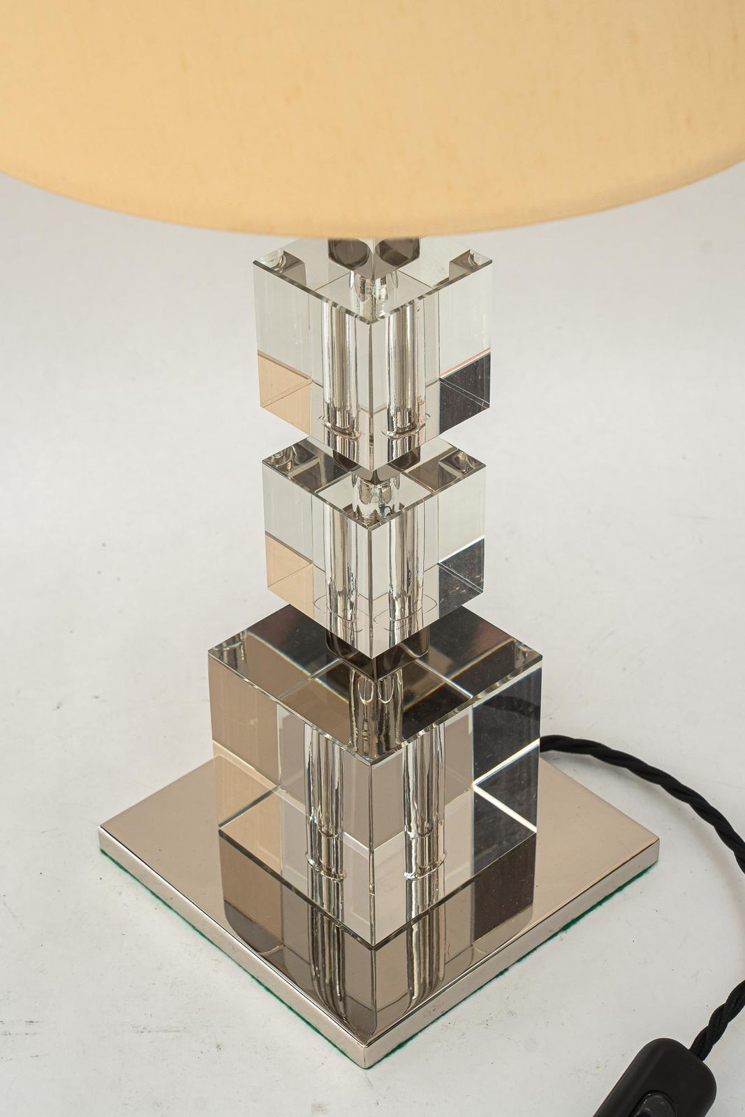 2 Big Art Deco Bakalowits Nickel Plated Table Lamps With Fabric Shades 1920s photo for sale