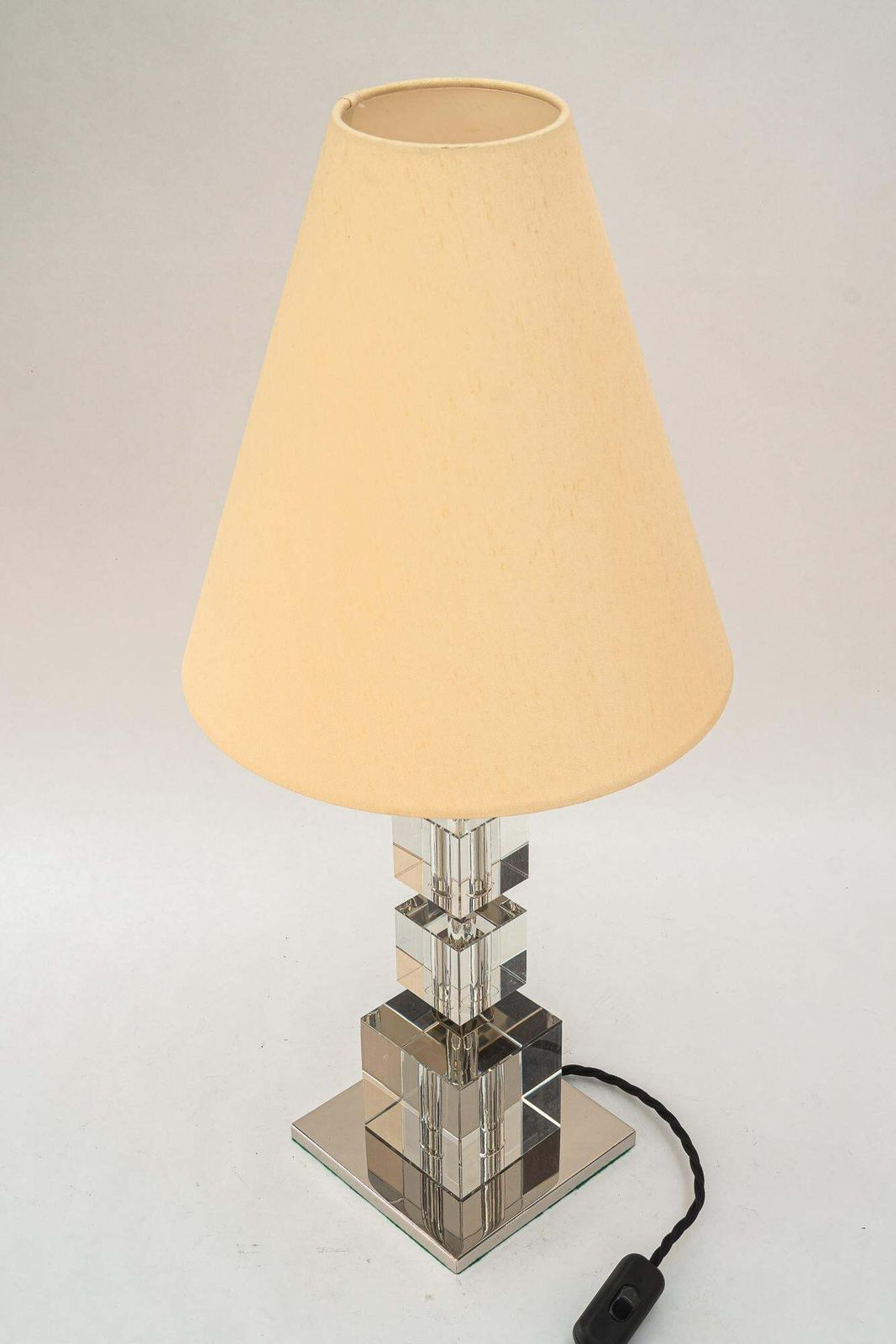 2 Big Art Deco Bakalowits Nickel Plated Table Lamps With Fabric Shades 1920s photo Lighting