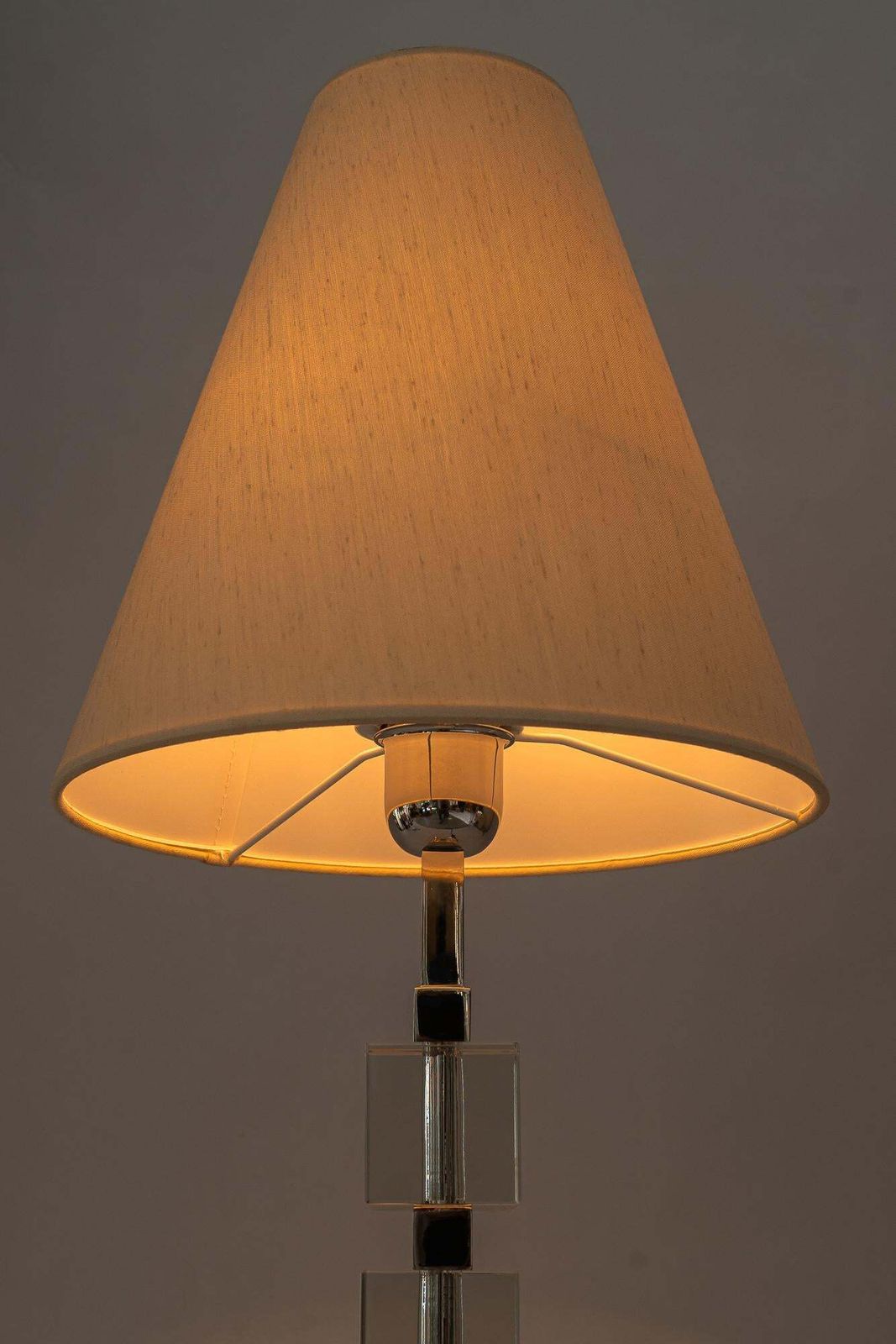 photo for sale 2 Big Art Deco Bakalowits Nickel Plated Table Lamps With Fabric Shades 1920s