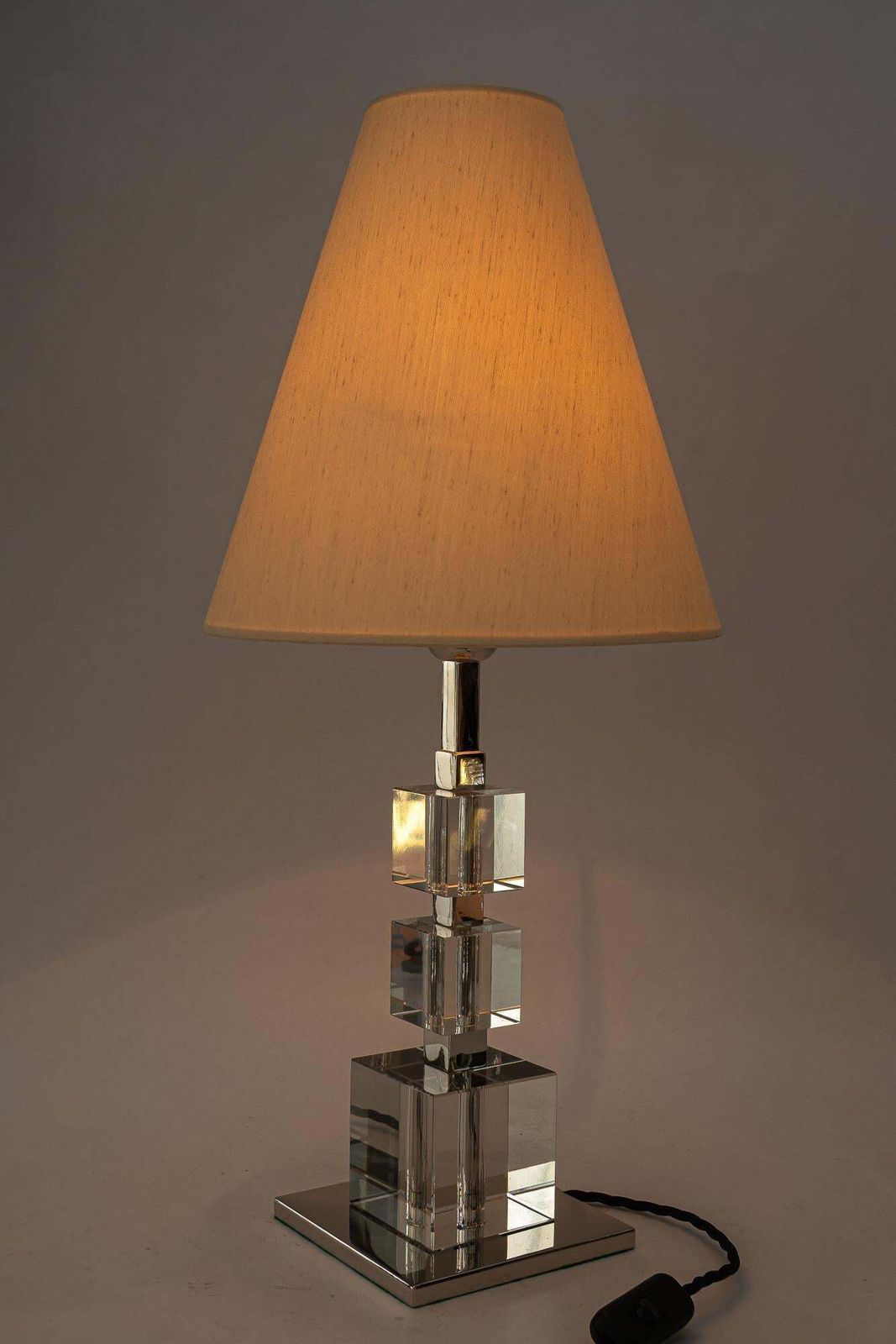 Lighting 2 Big Art Deco Bakalowits Nickel Plated Table Lamps With Fabric Shades 1920s photo