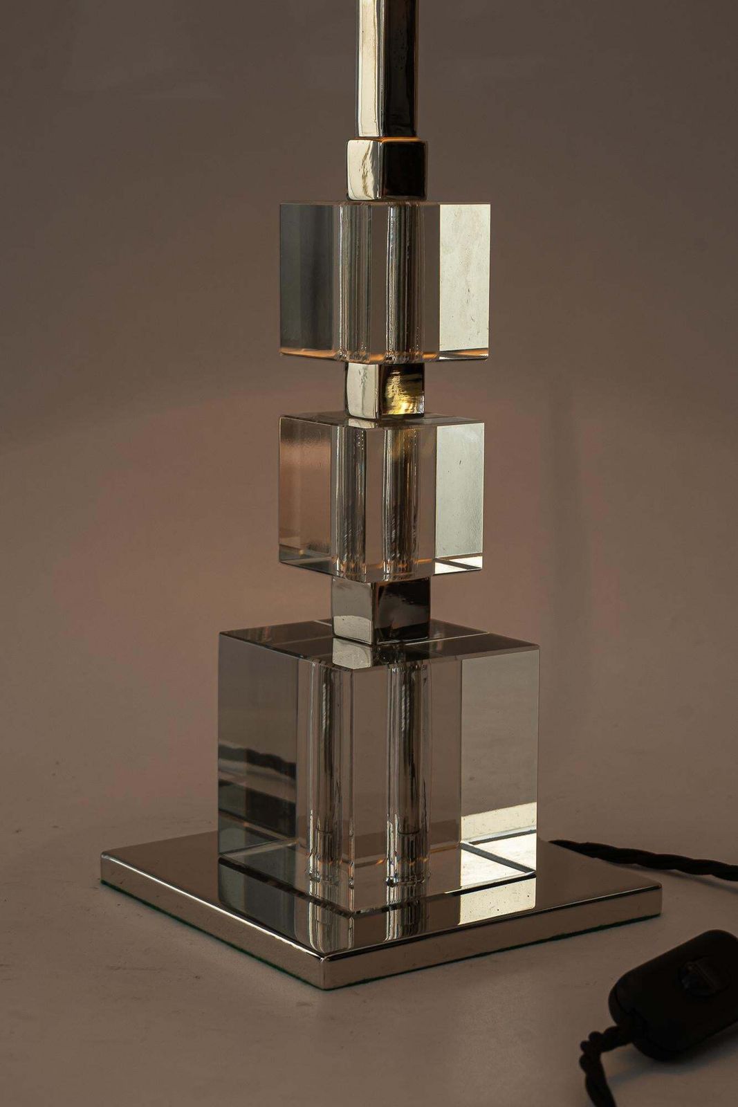 photo buy 2 Big Art Deco Bakalowits Nickel Plated Table Lamps With Fabric Shades 1920s