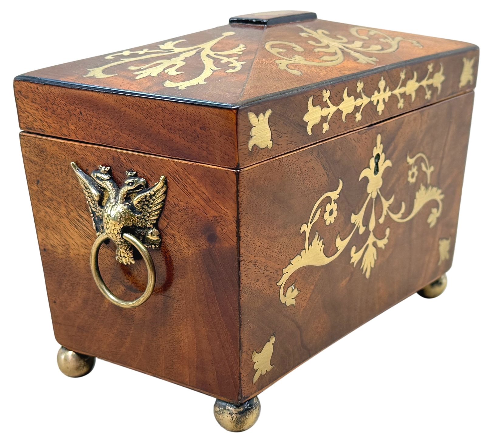 Regency Mahogany 19th Century Brass Inlaid Tea Caddy (England, Circa 1815) photo Home Decor