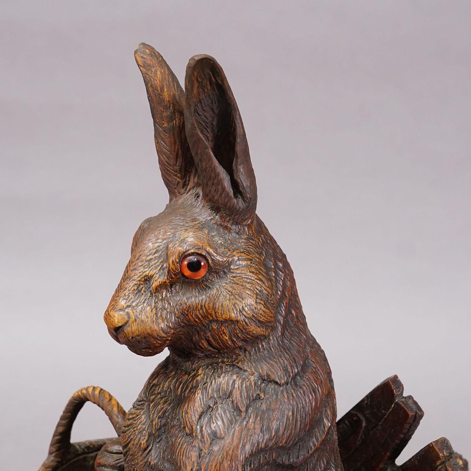 Antique Black Forest Carved Rabbit Figure With Basket, Circa 1900 photo 2315.0