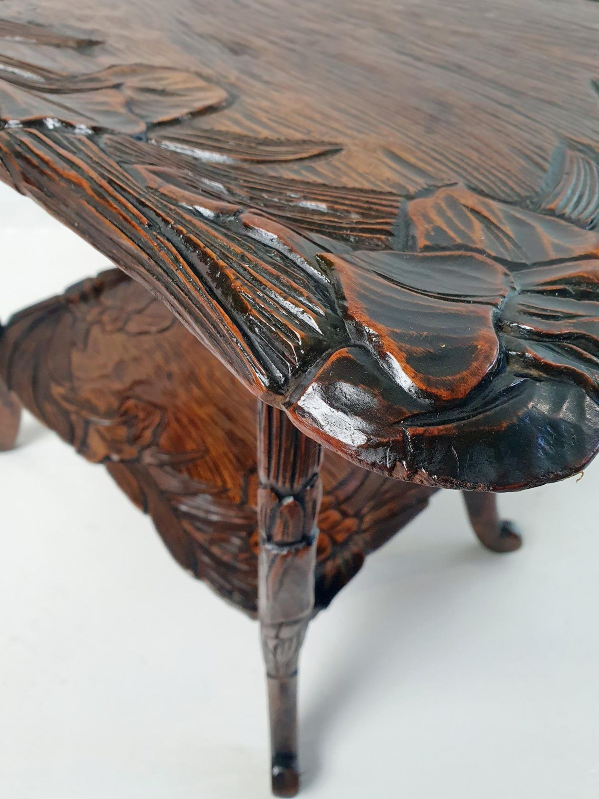 Hand Carved Japanese Kamakura Bori Side Table, Art Nouveau, Circa 1900 photo 1791.0