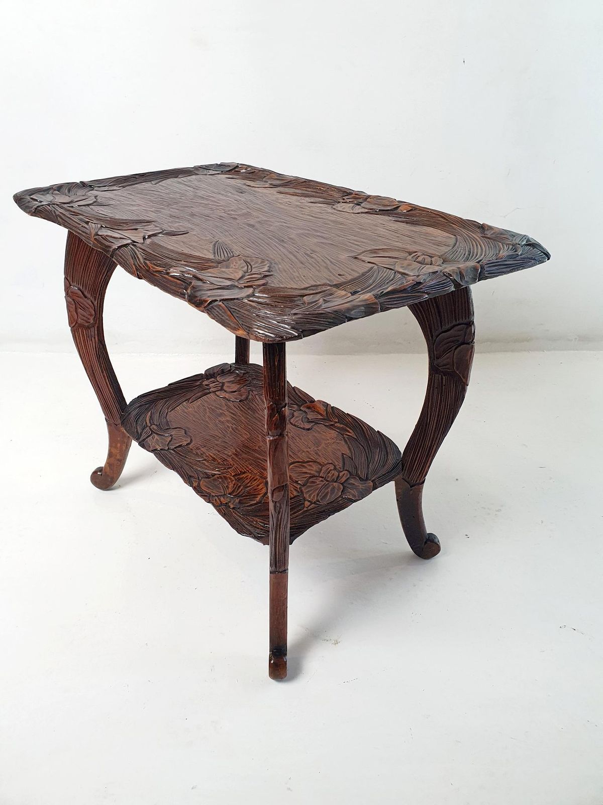 photo furniture Hand Carved Japanese Kamakura Bori Side Table, Art Nouveau, Circa 1900