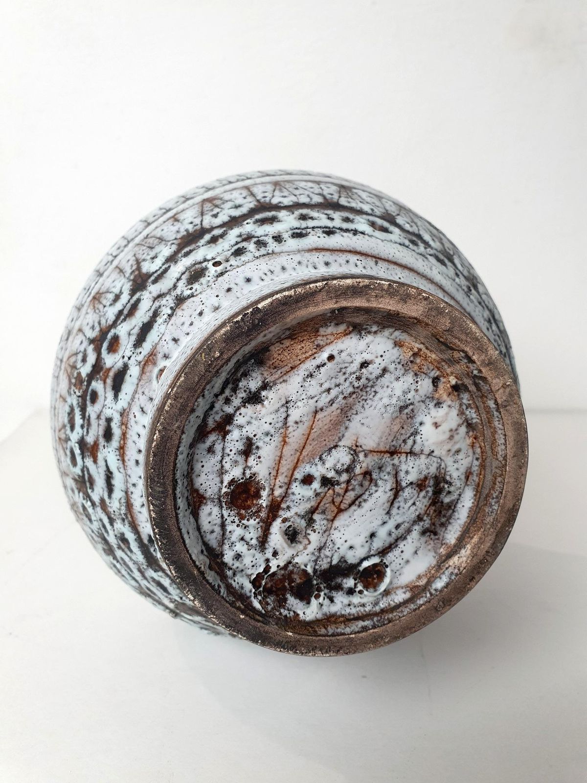 Mid Century Modern Italian Ceramic Vase, White And Gray Glaze, 1930s photo for sale