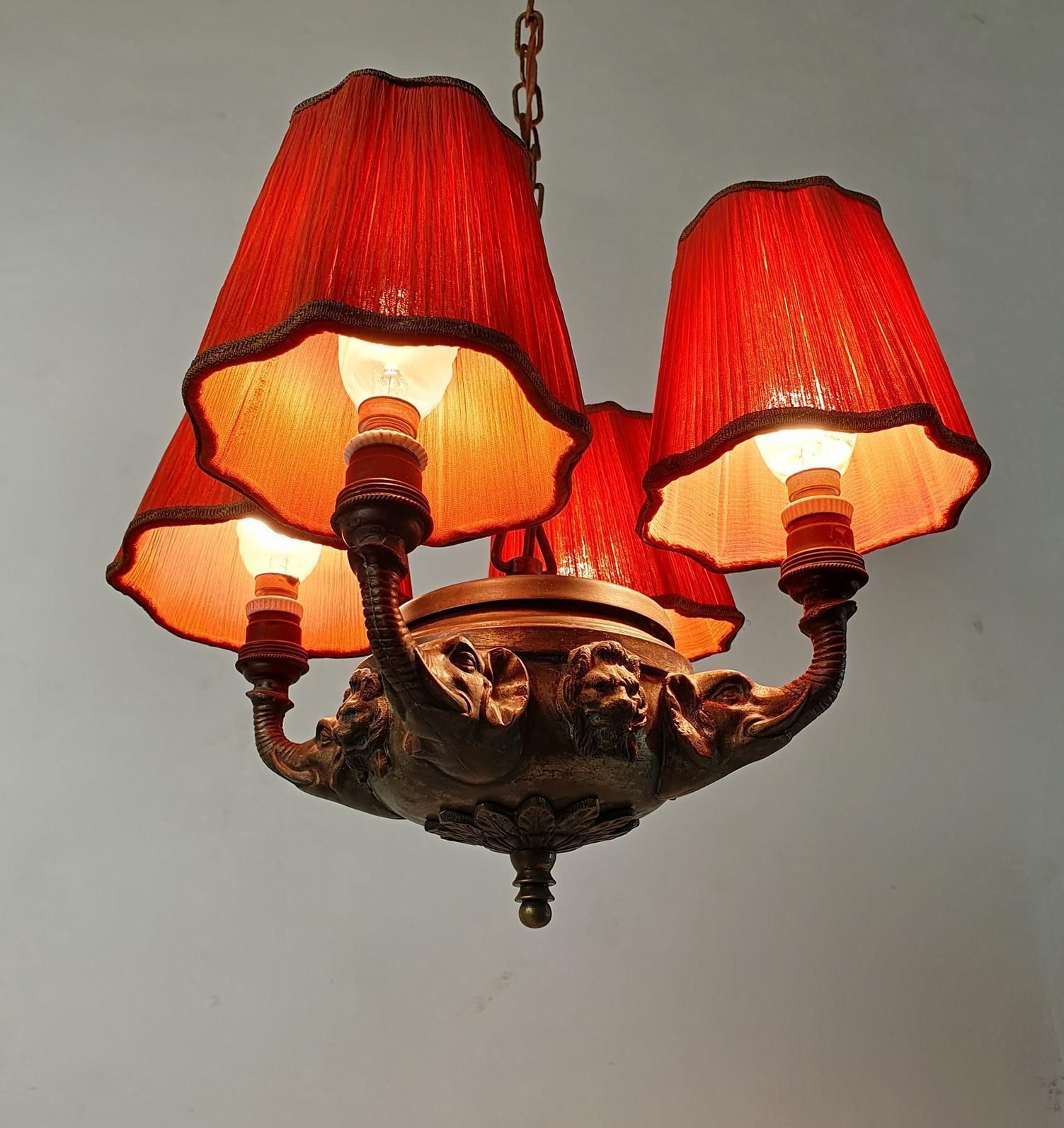 Victorian Antique Bronze Elephant Pendant Chandelier, France, 1900 photo buy