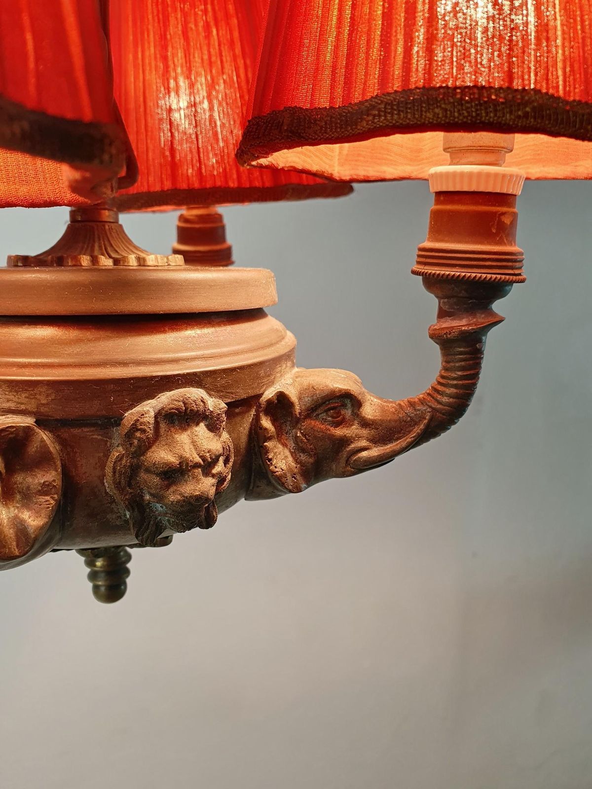 Victorian Antique Bronze Elephant Pendant Chandelier, France, 1900 photo vintage