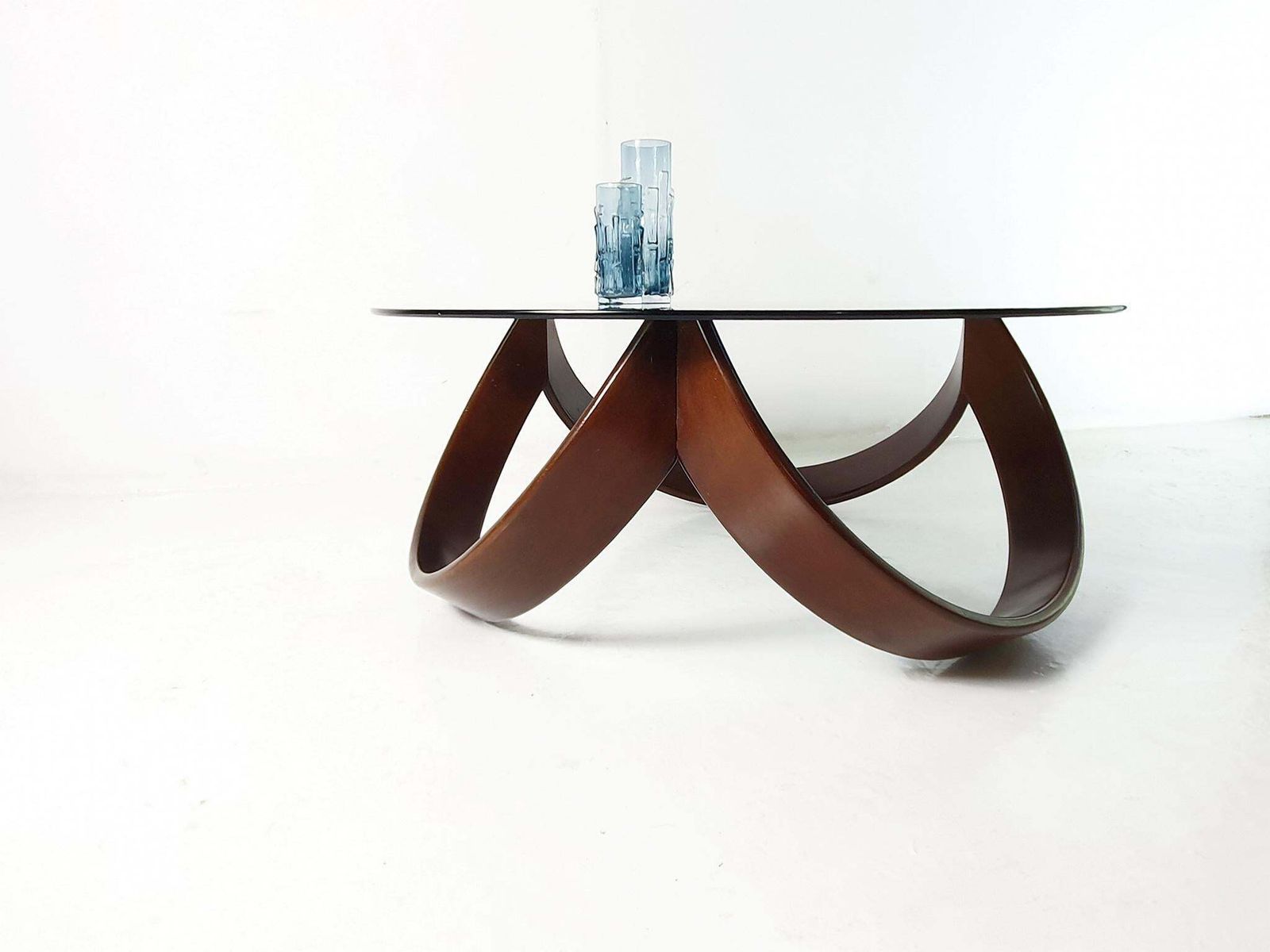 photo furniture Mid Century Organic Coffee Table With Beechwood Base And Glass Top