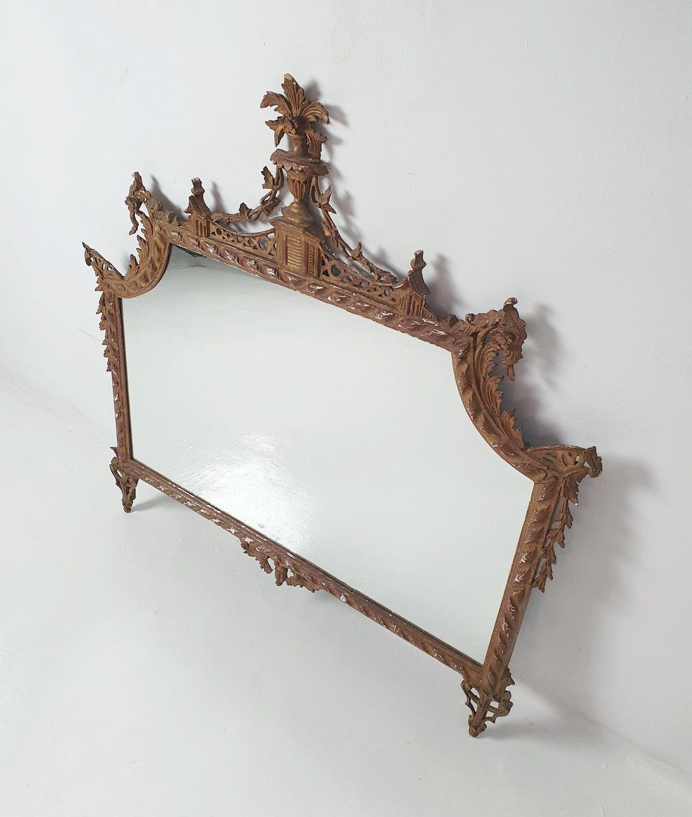 Italian Regency Overmantle Mirror, Hand Carved Wood & Stucco, 1930s photo furniture
