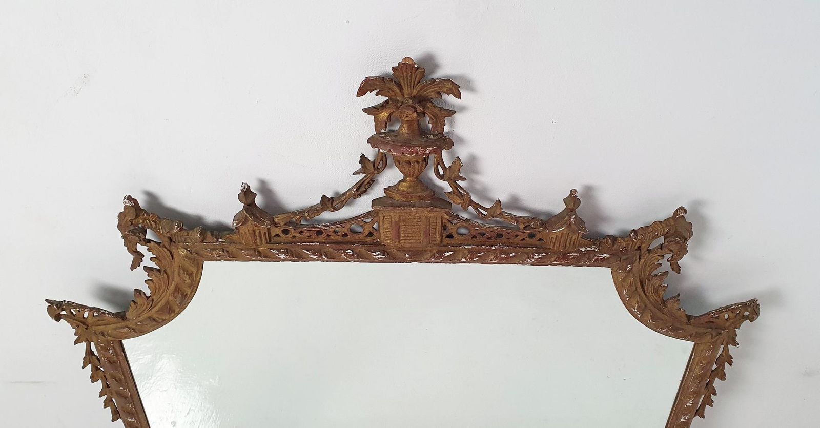 Italian Regency Overmantle Mirror, Hand Carved Wood & Stucco, 1930s photo for sale