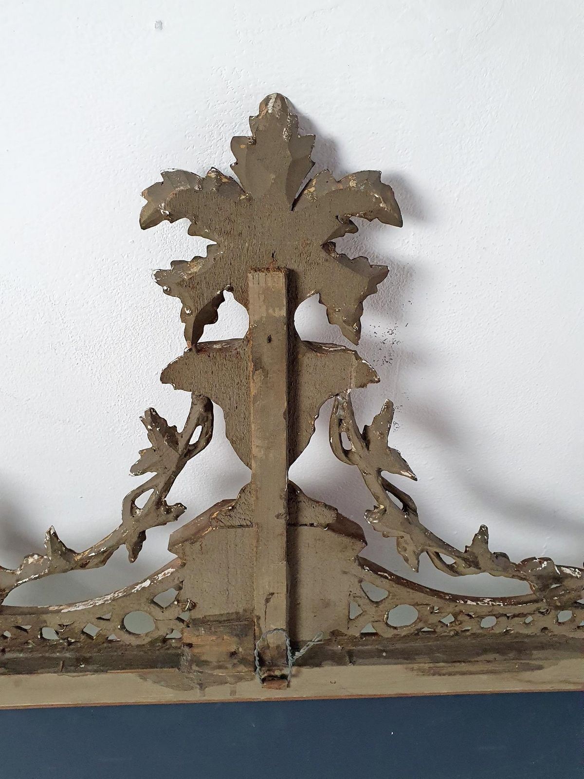 Italian Regency Overmantle Mirror, Hand Carved Wood & Stucco, 1930s photo vinterior
