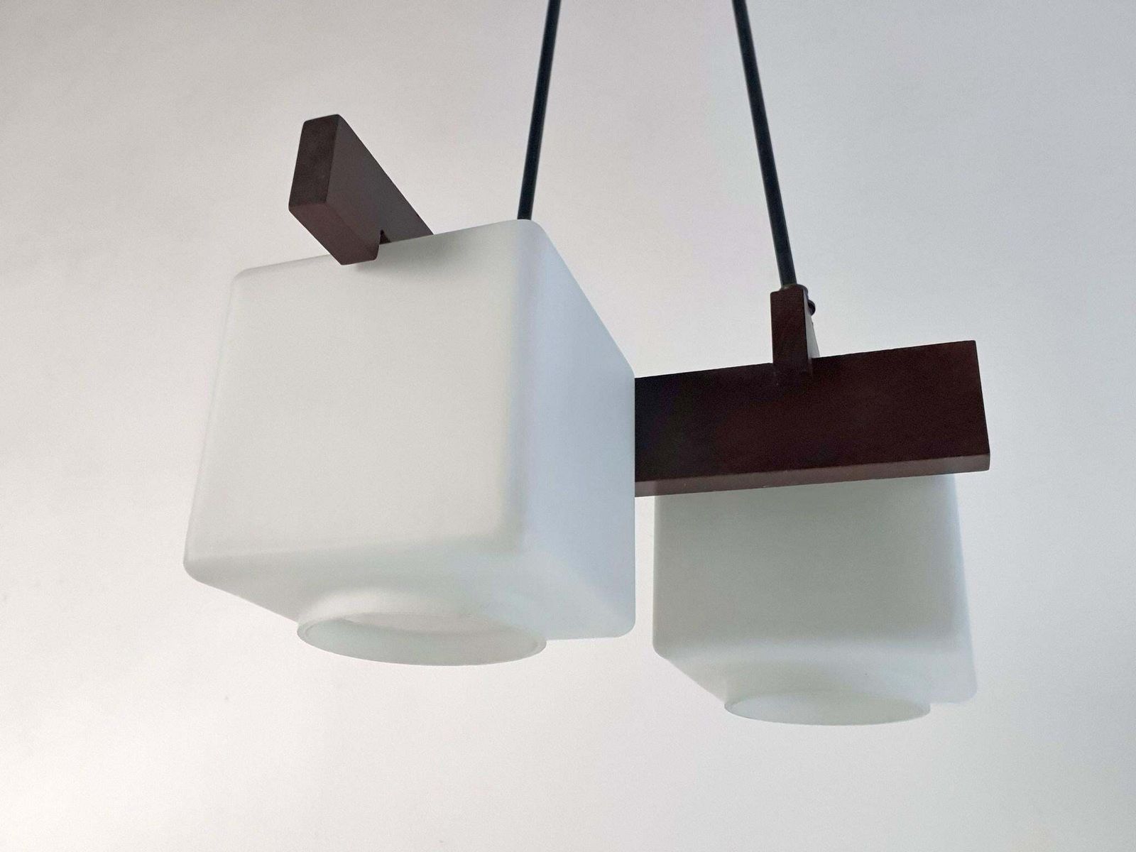 1960s Midcentury Italian Pendant Light With Teak & Opaline Glass photo 1194.0