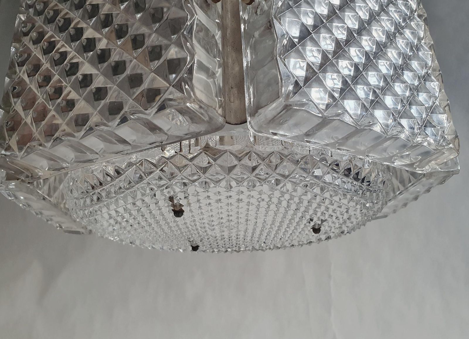 1960s Mid Century Modern Chandelier By Orrefors, Brass & Glass photo vinterior
