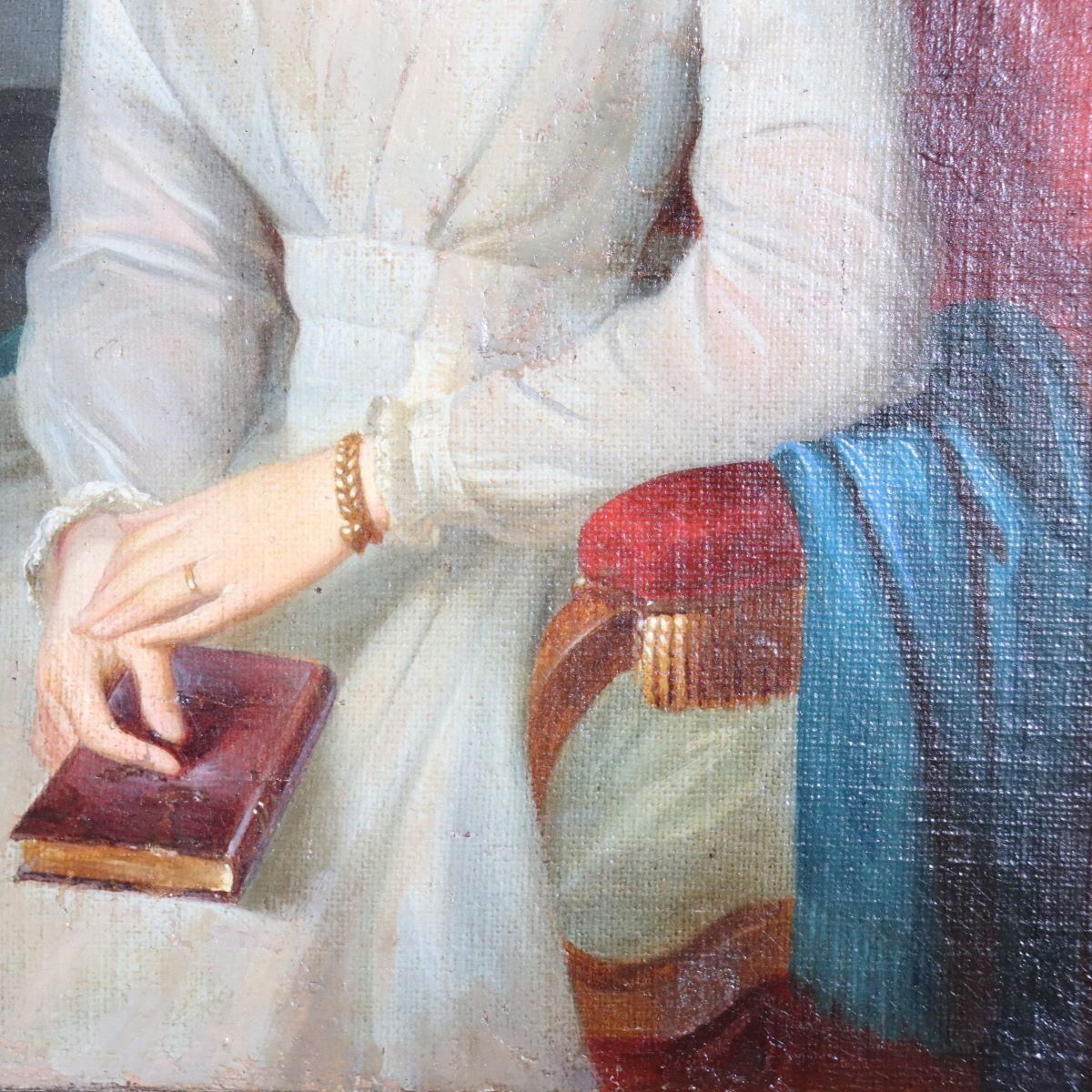 Portrait Of A Young Woman With A Book, Oil Painting On Canvas, 19th Century, Framed photo vinterior