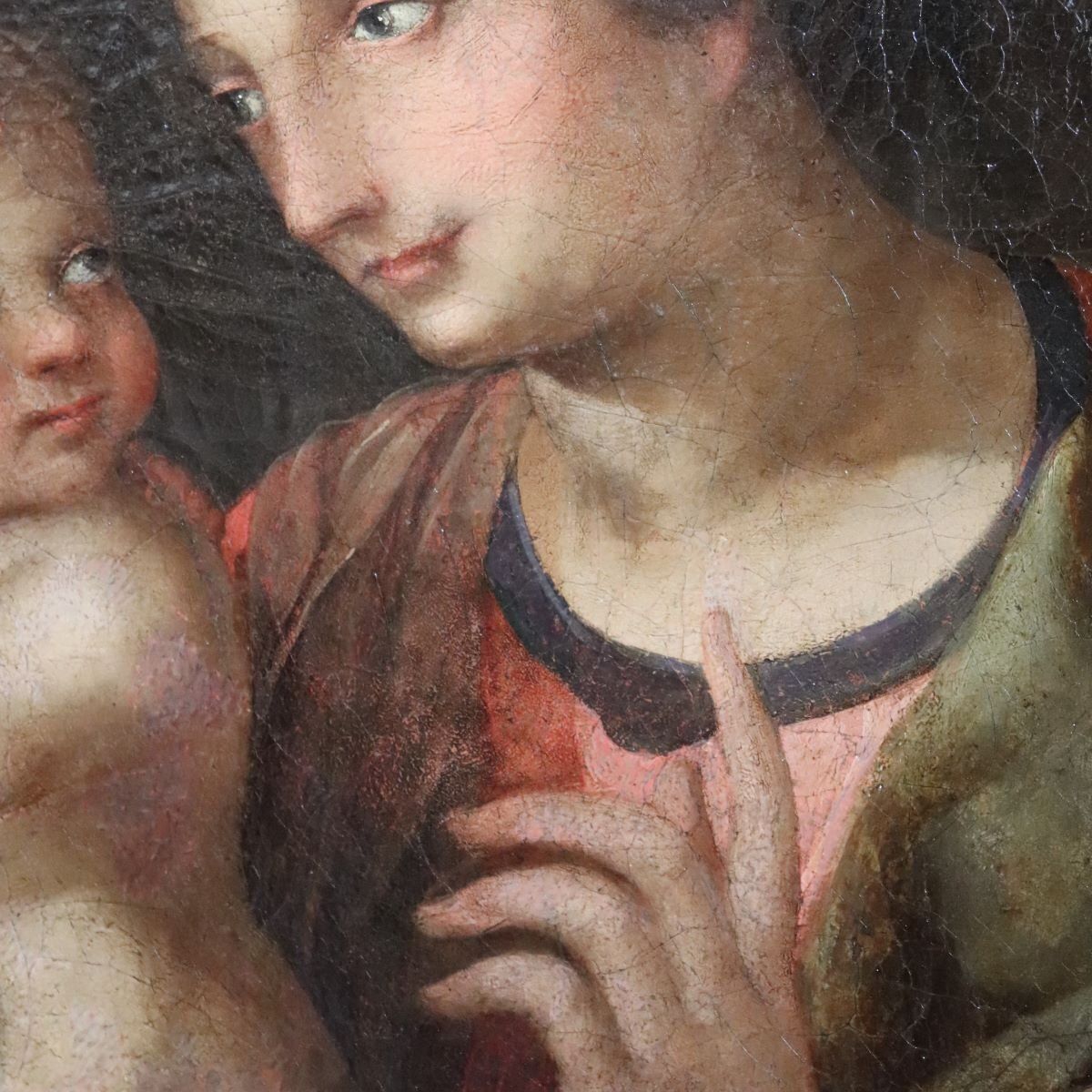 Madonna With Child Jesus And The Infant Saint John The Baptist, 18th Century, Oil Painting On Canvas photo for sale