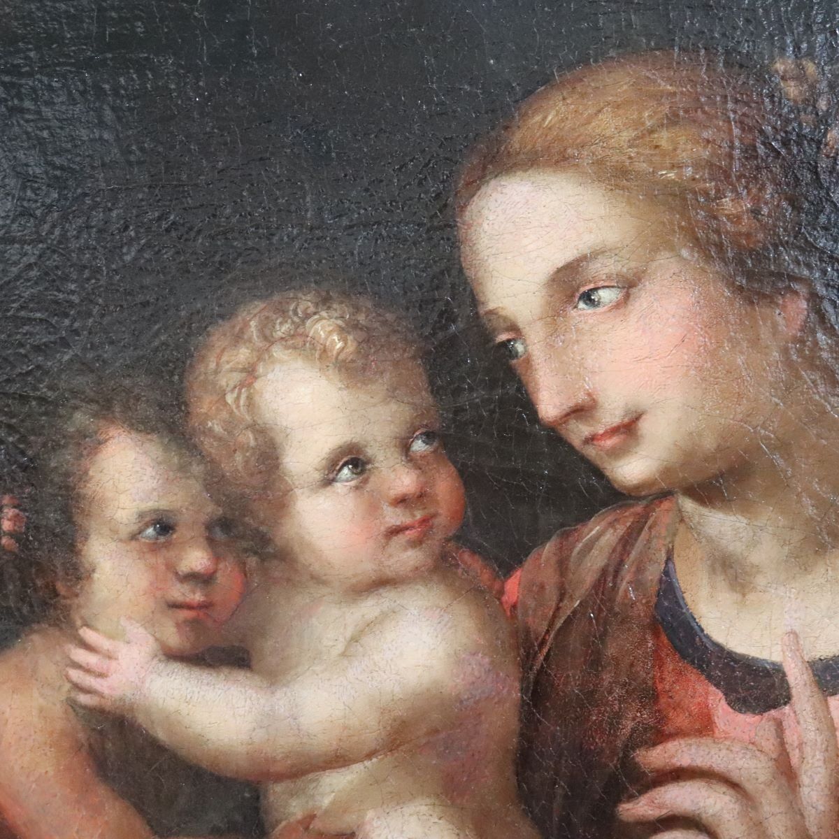 Madonna With Child Jesus And The Infant Saint John The Baptist, 18th Century, Oil Painting On Canvas photo buy