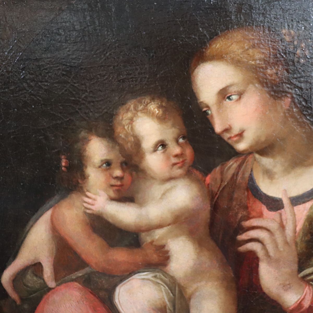 photo vinterior Madonna With Child Jesus And The Infant Saint John The Baptist, 18th Century, Oil Painting On Canvas