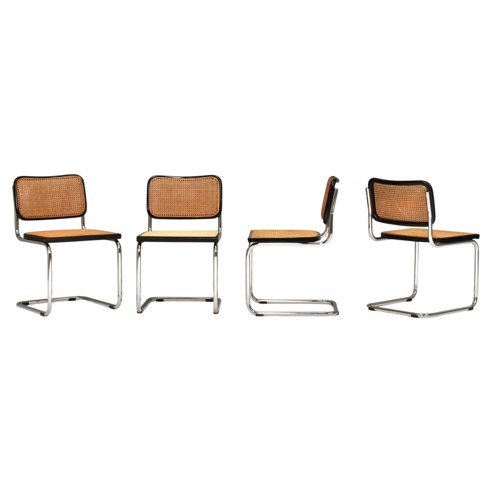 Set Of 4 Cesca Model B32 Chairs By Marcel Breuer – Italy, 1970 80's
