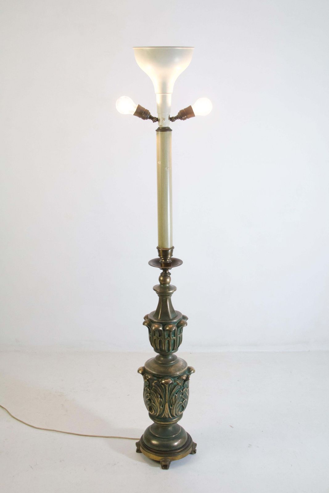 Italian Art Deco Floor Lamp, Bronze And Ceramic, 1930s, Green And Gold photo vintage