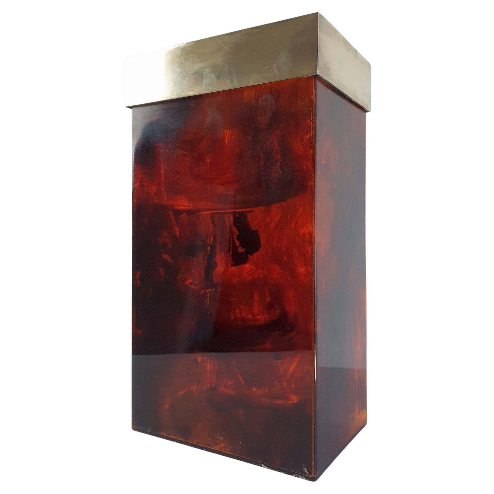Italian Hollywood Regency Tortoise Lucite Vase With Brass Rim, 1970s