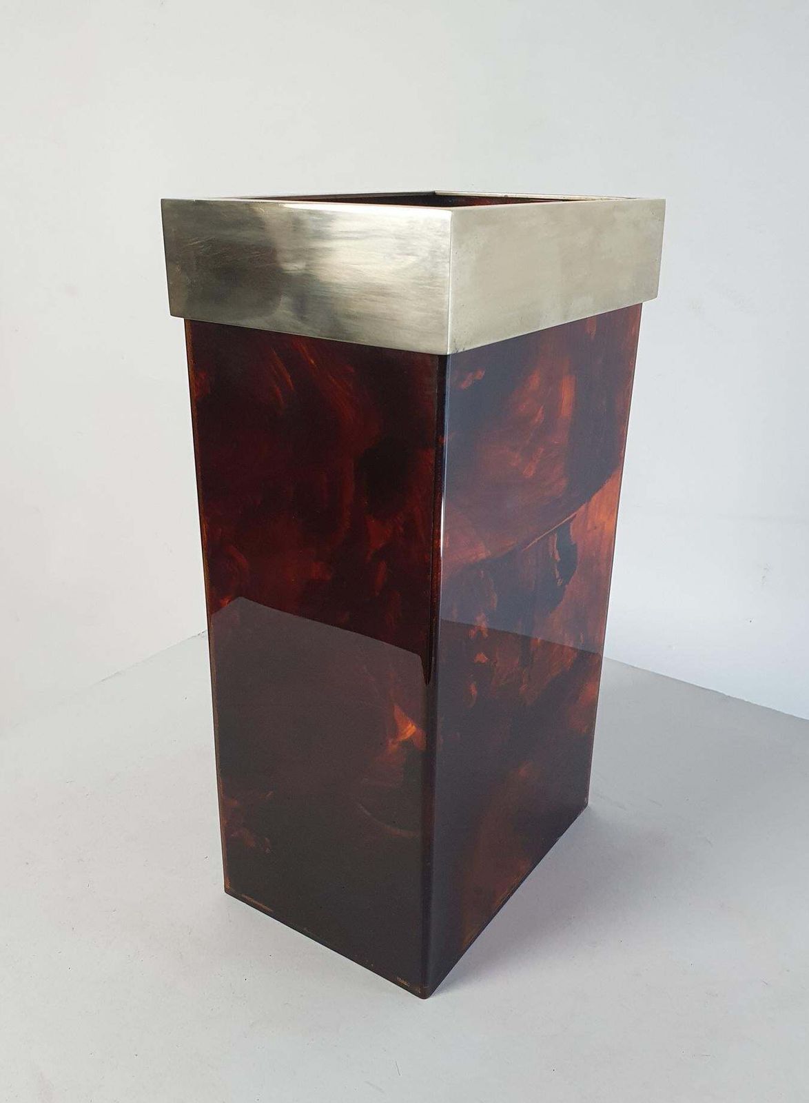 Italian Hollywood Regency Tortoise Lucite Vase With Brass Rim, 1970s photo furniture