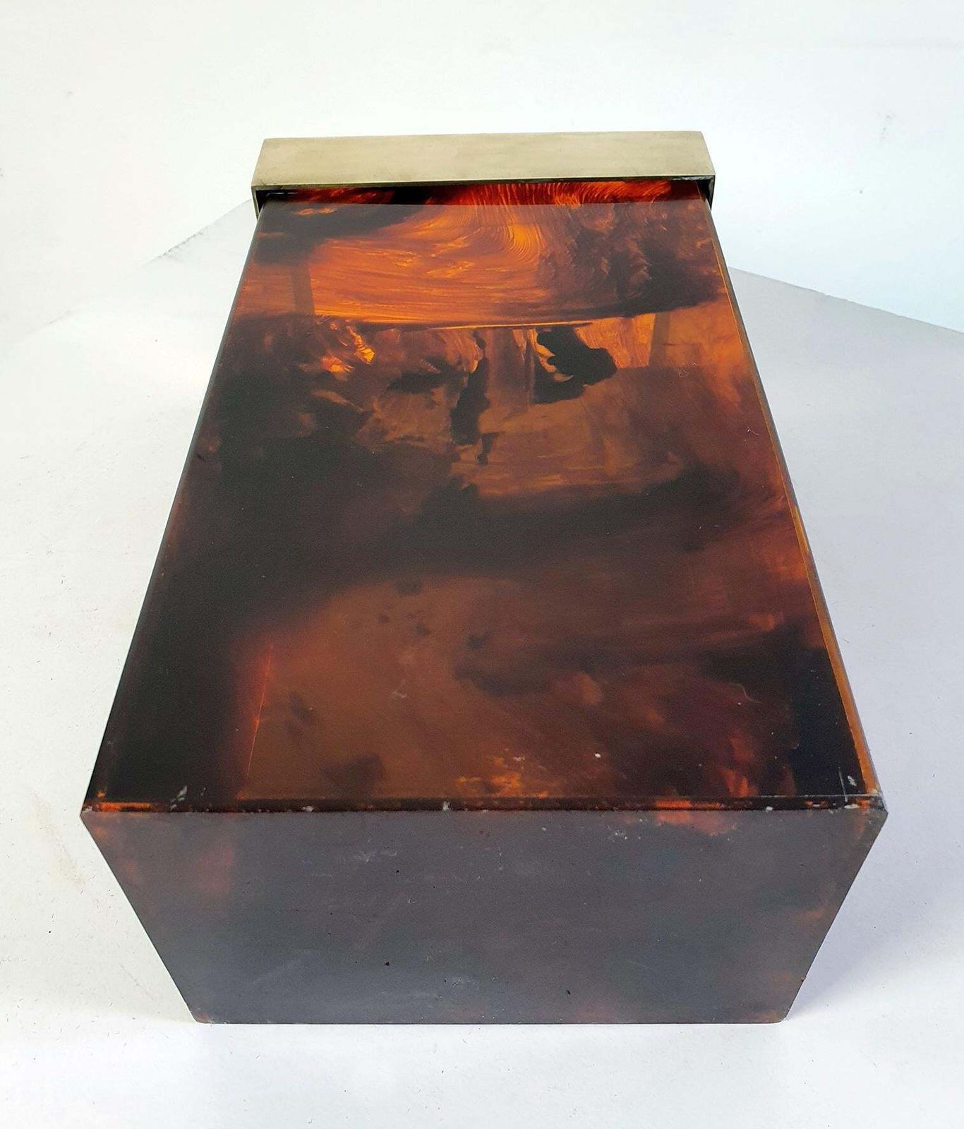Italian Hollywood Regency Tortoise Lucite Vase With Brass Rim, 1970s photo buy