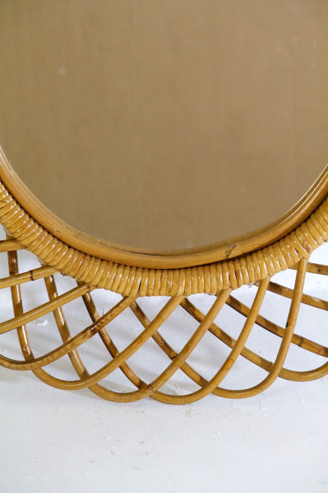 Midcentury Rattan Wall Mirror In Franco Albini Style, Italy, 1960 photo Home Decor