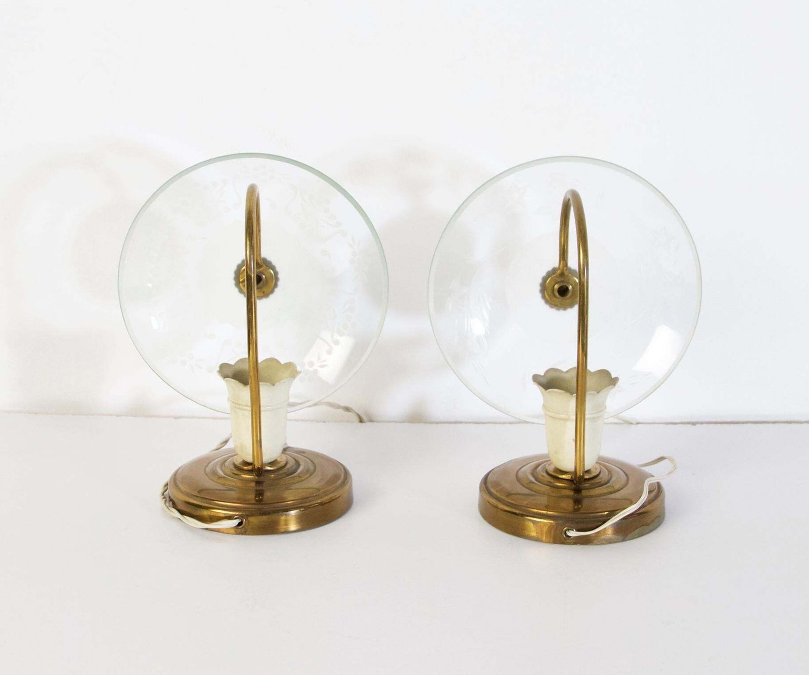 Mid Century Modern Murano Glass Bedside Lamps, Brass, Italy, 1940s photo Lighting