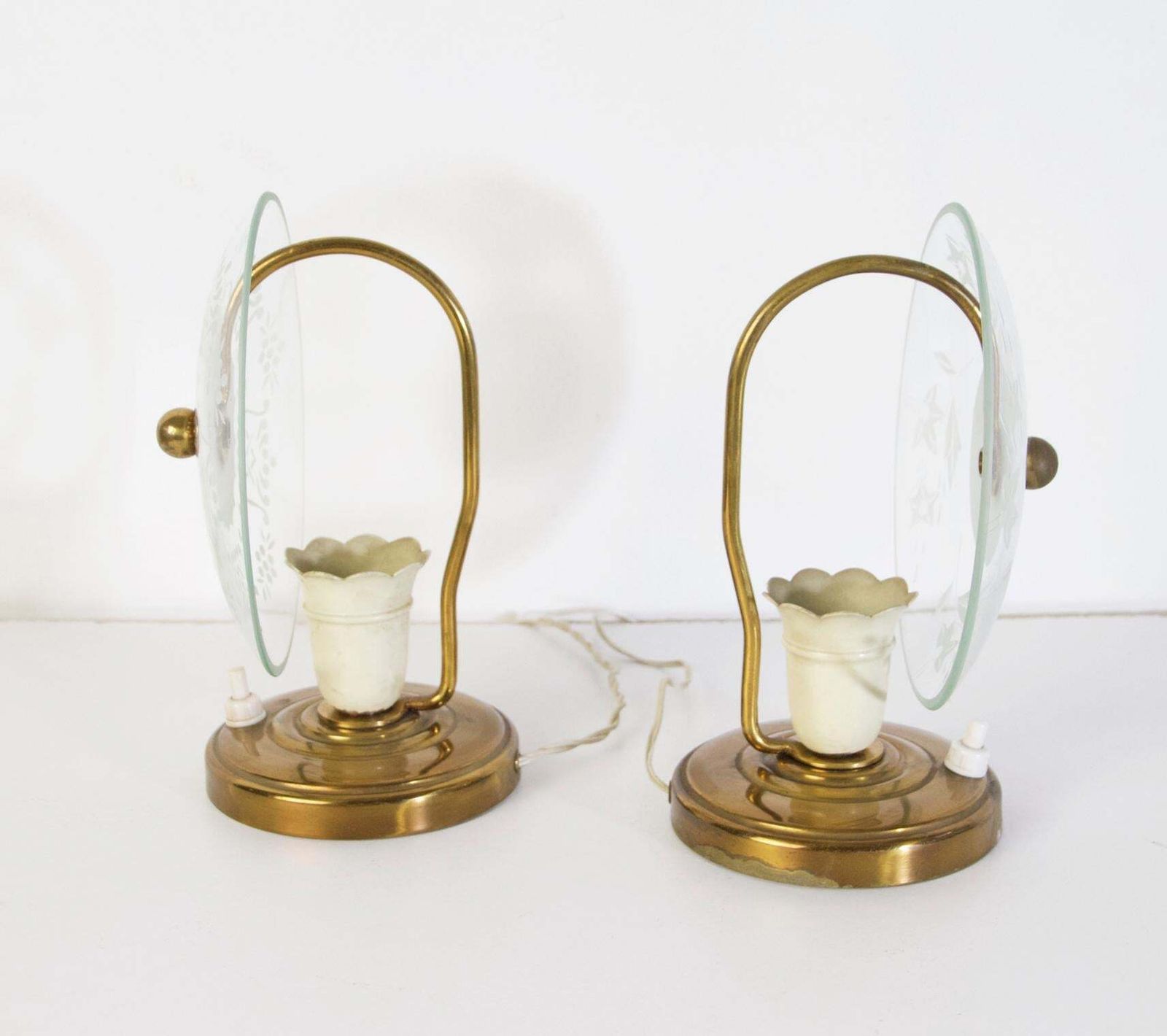 Mid Century Modern Murano Glass Bedside Lamps, Brass, Italy, 1940s photo 497.0