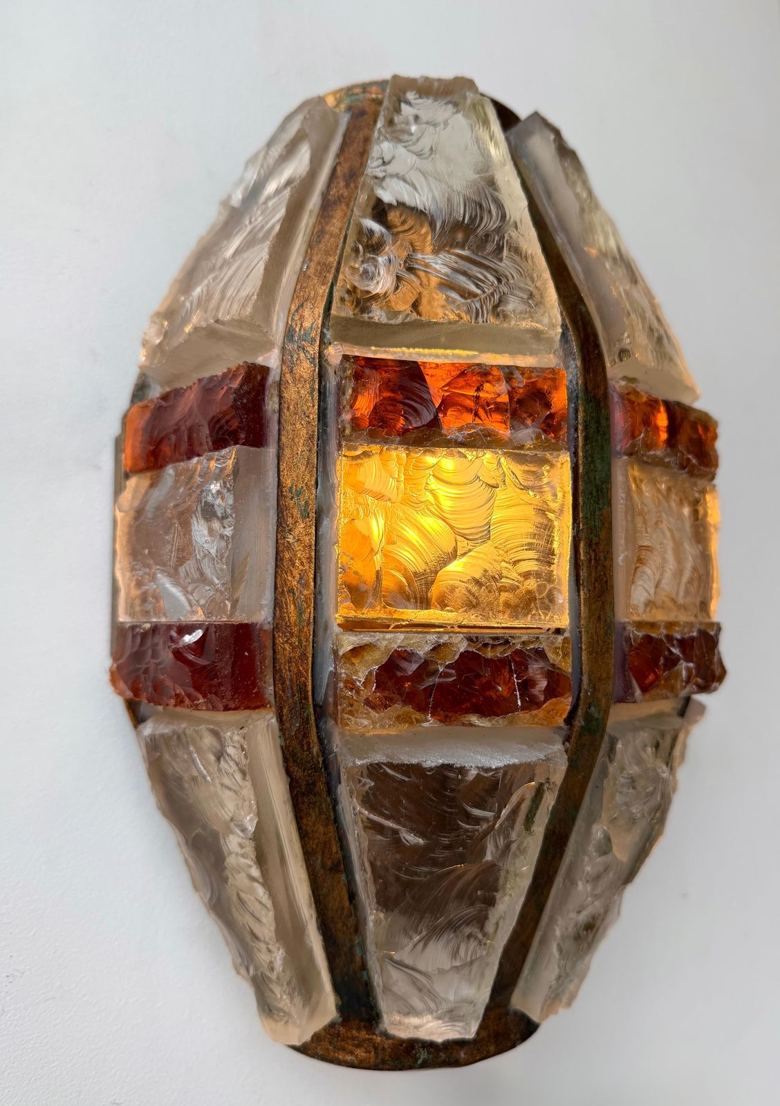 Pair Of Hammered Glass Wrought Iron Sconces By Longobard, Italy, 1970s photo for sale