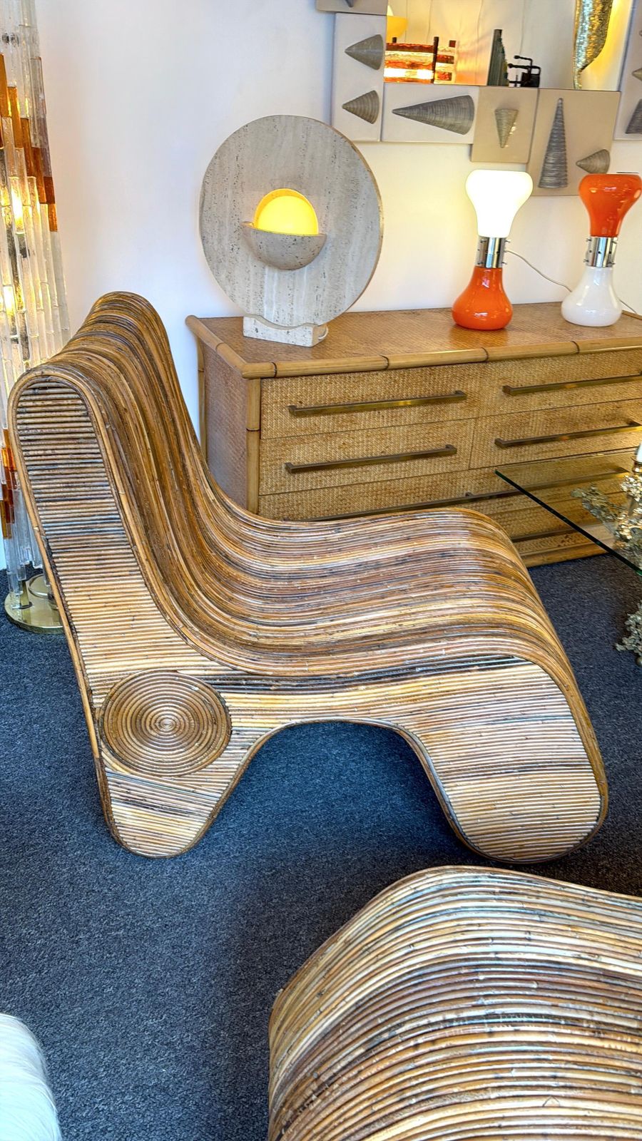 Pair Of Rattan Slipper Chairs. Italy, 1980s photo furniture