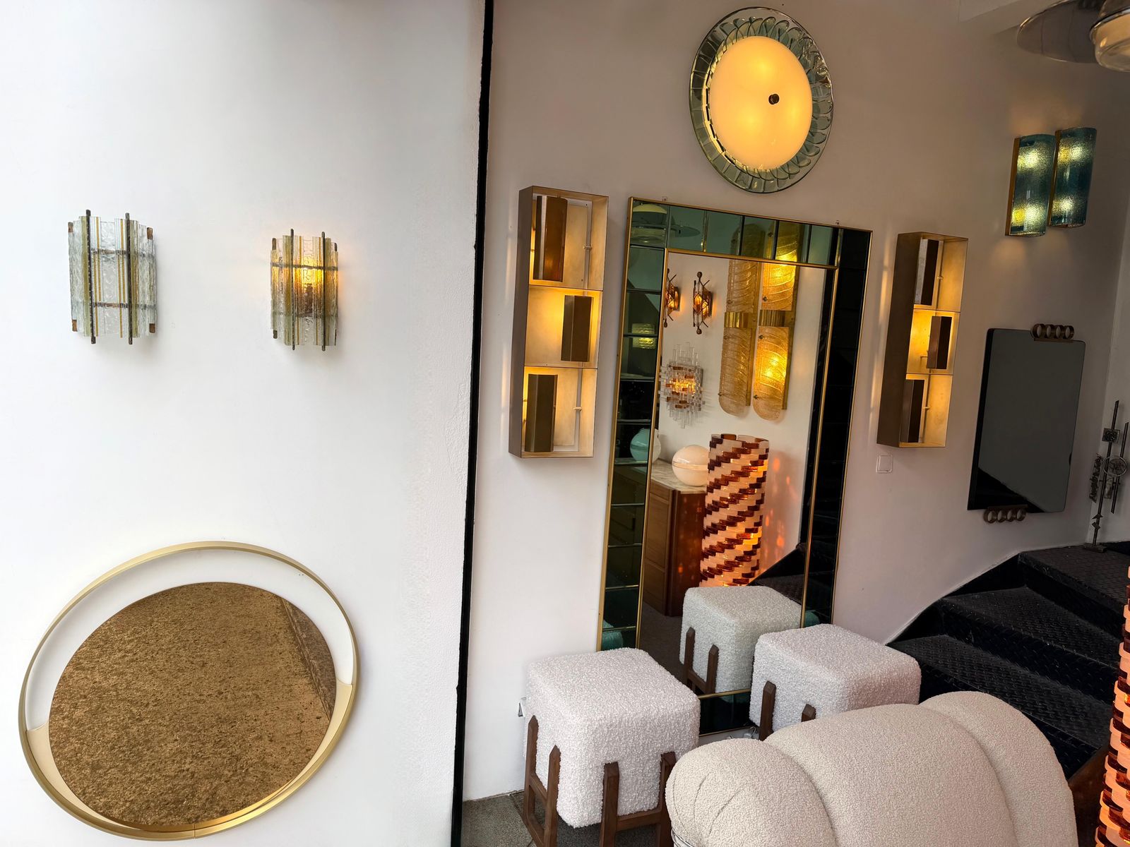 Pair Of Hammered Glass Wrought Iron Sconces By Longobard, Italy, 1970s photo Lighting