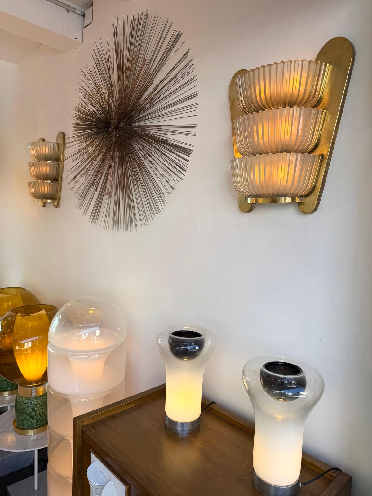 Pair Of Sconces Brass And Glass By Seguso. Italy, 1940s photo Lighting