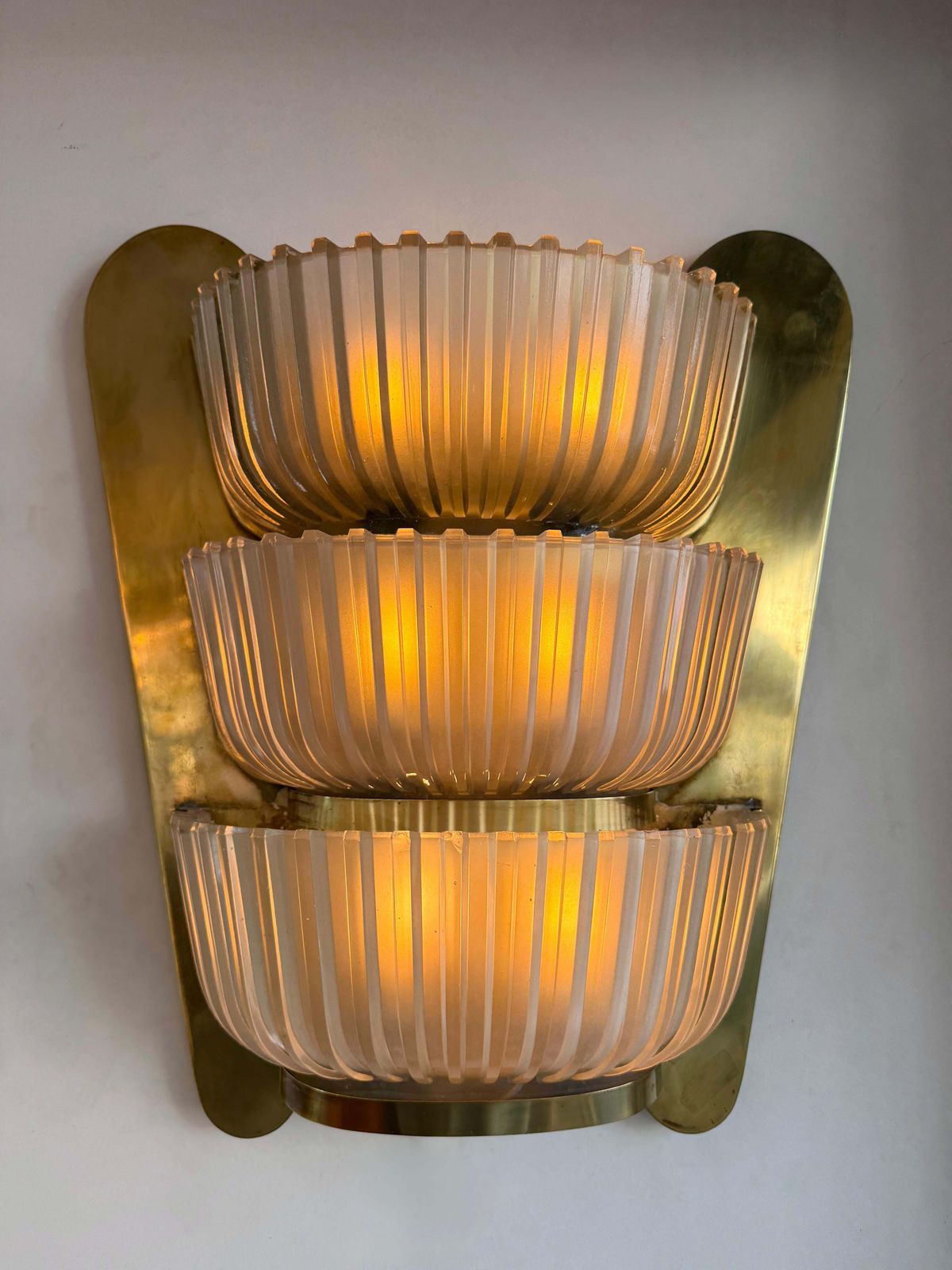 Pair Of Sconces Brass And Glass By Seguso. Italy, 1940s photo vinterior