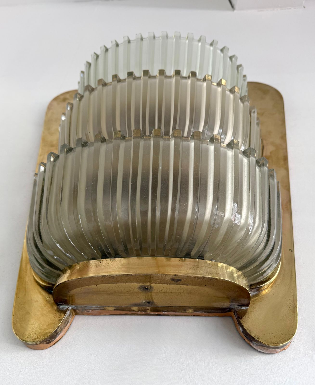 photo for sale Pair Of Sconces Brass And Glass By Seguso. Italy, 1940s