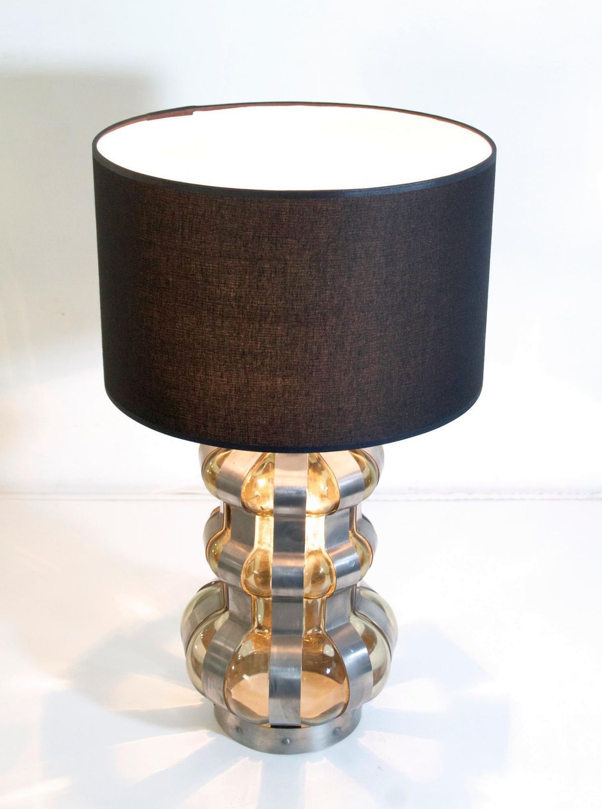 Brutalist Style Table Lamp, Smoke Glass And Metal, Italian, 1960s photo 1443.0