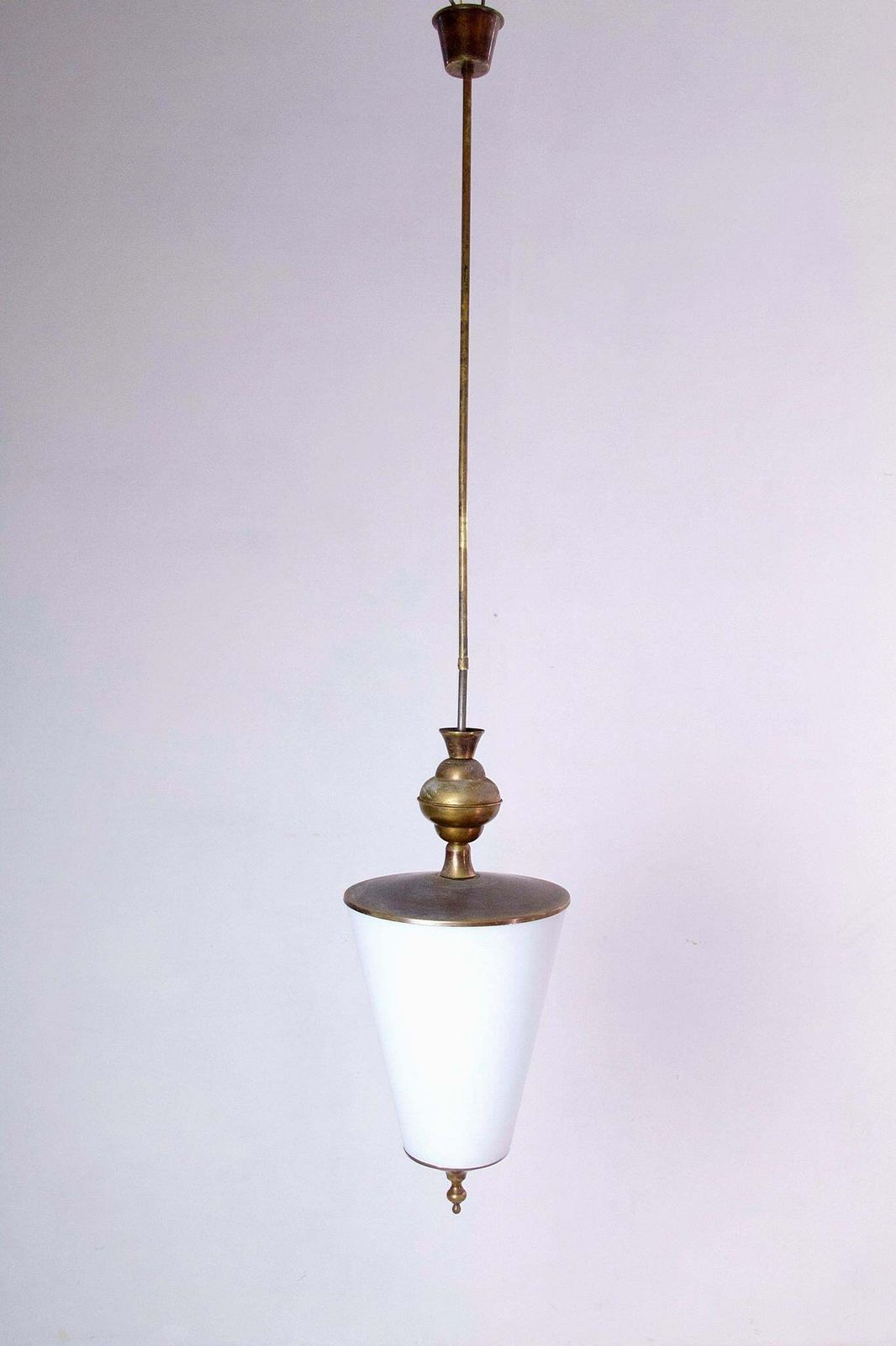 Mid Century Modern Italian Pendant Light, Brass & Opaline Glass, 1950s photo furniture