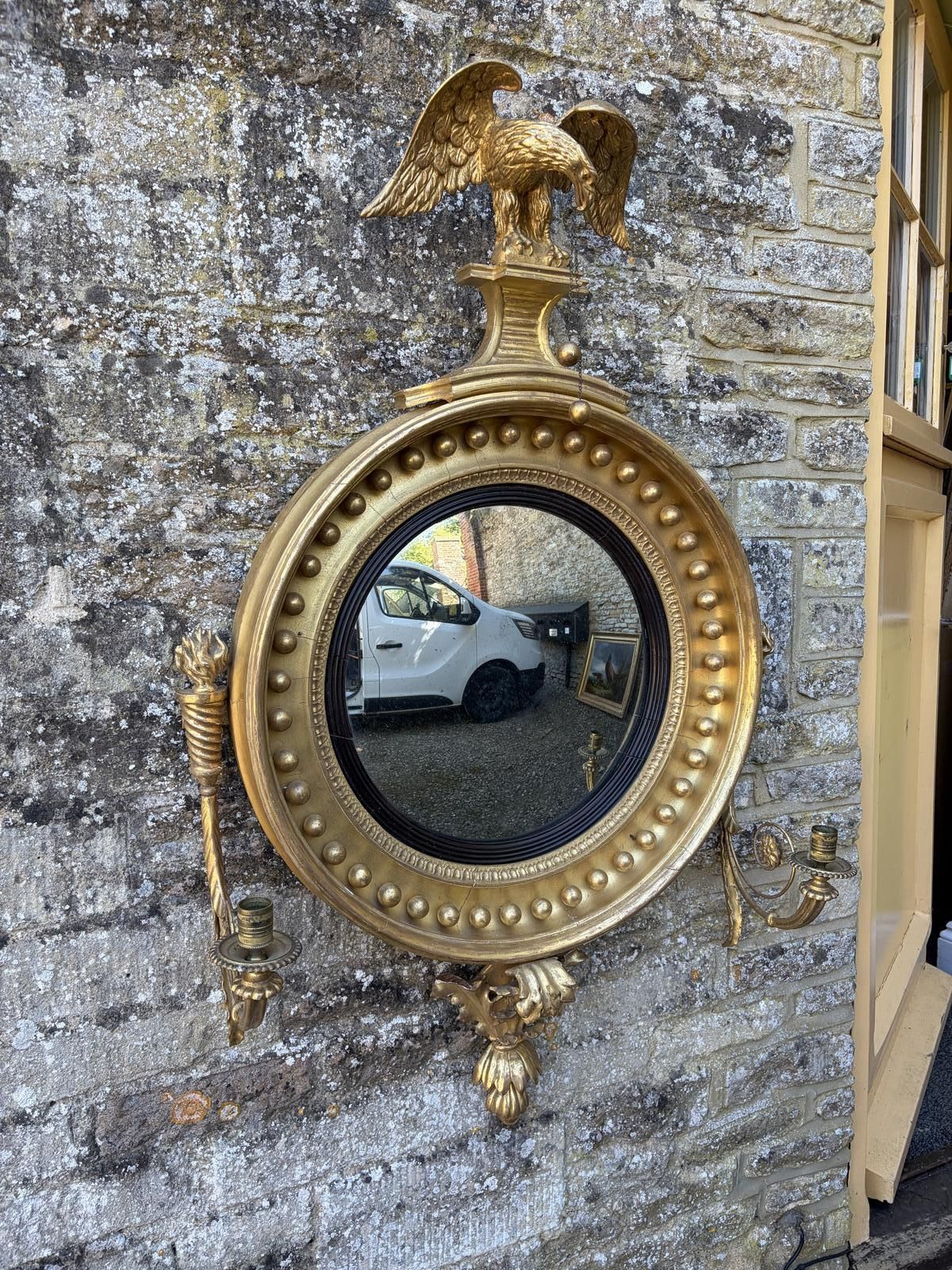 English Regency Convex Mirror With Eagle Decoration photo vinterior